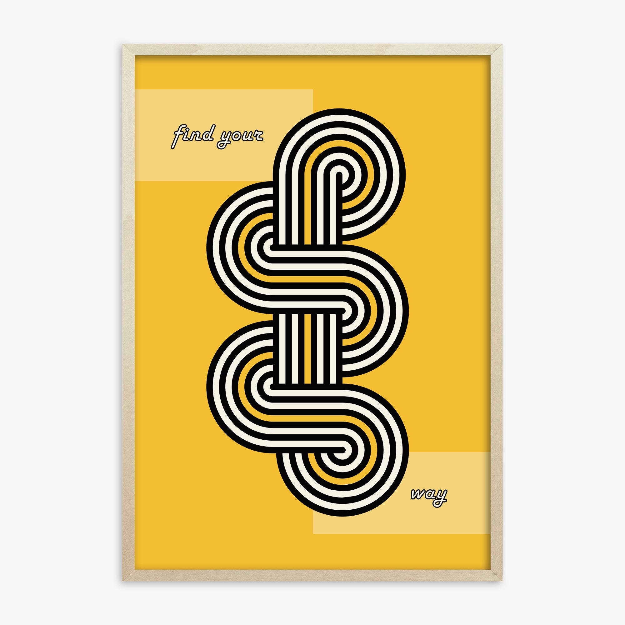 Yellow Labyrinth Journey, 70x100cm Framed Poster With Lime Wood Frame