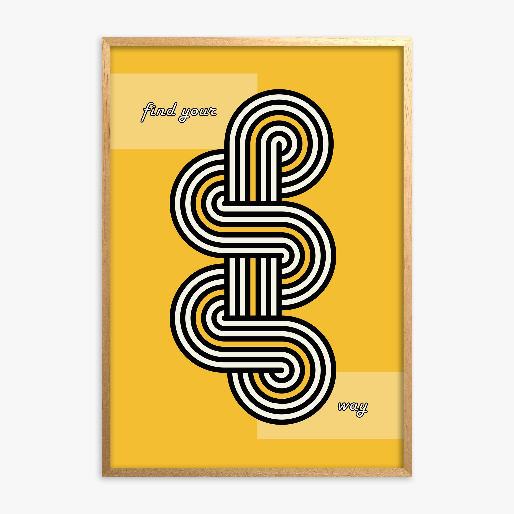 Yellow Labyrinth Journey, Oak Framed Poster With Oak Frame