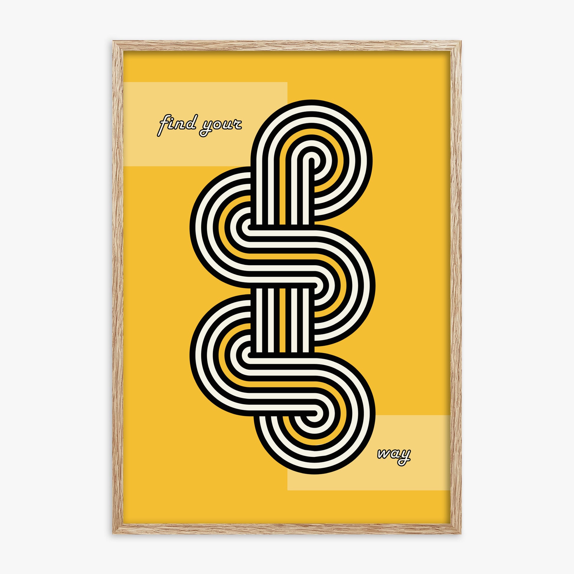 Yellow Labyrinth Journey, 70x100cm Framed Poster With Raw Oak Frame