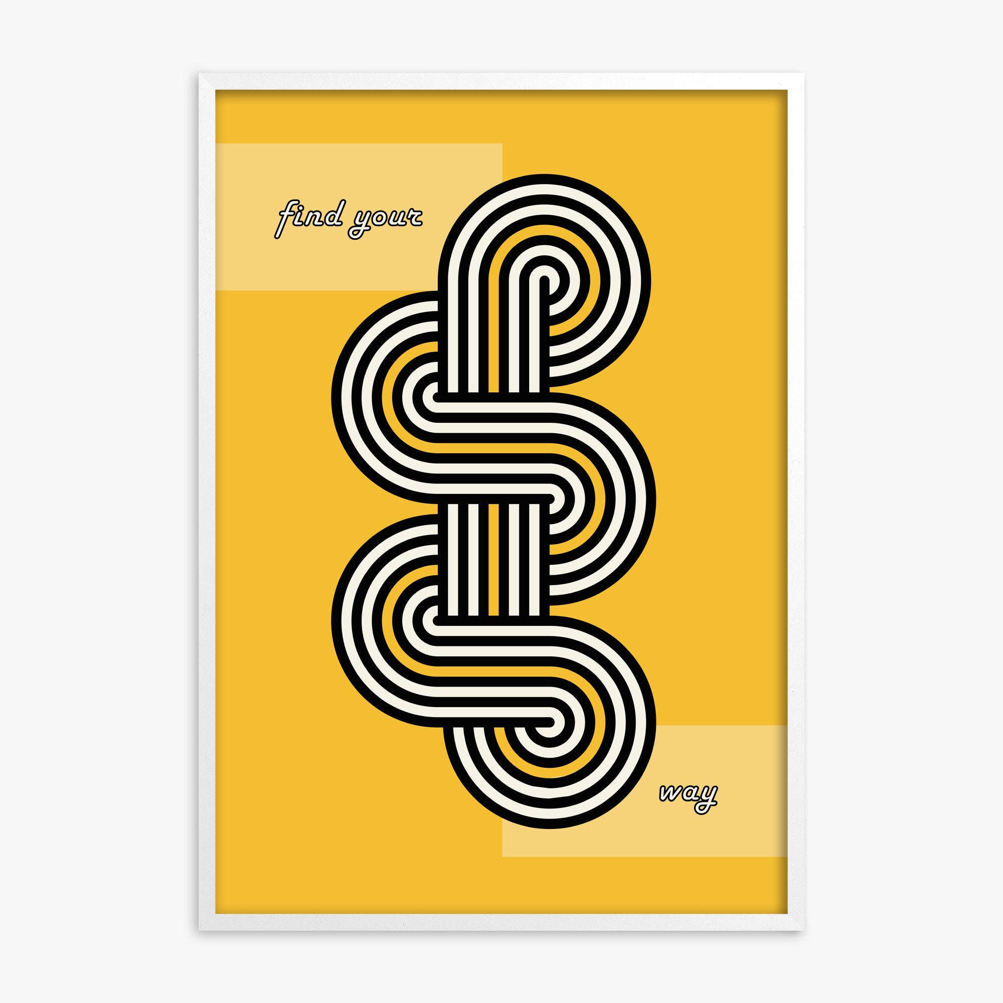 Yellow Labyrinth Journey, White Framed Poster With White Frame