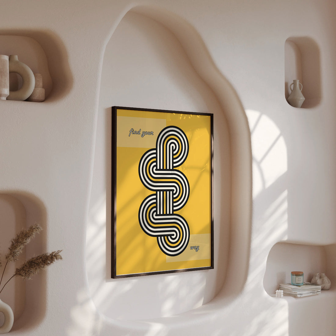 Yellow Labyrinth Journey, 50x70cm Framed Poster With Black Frame