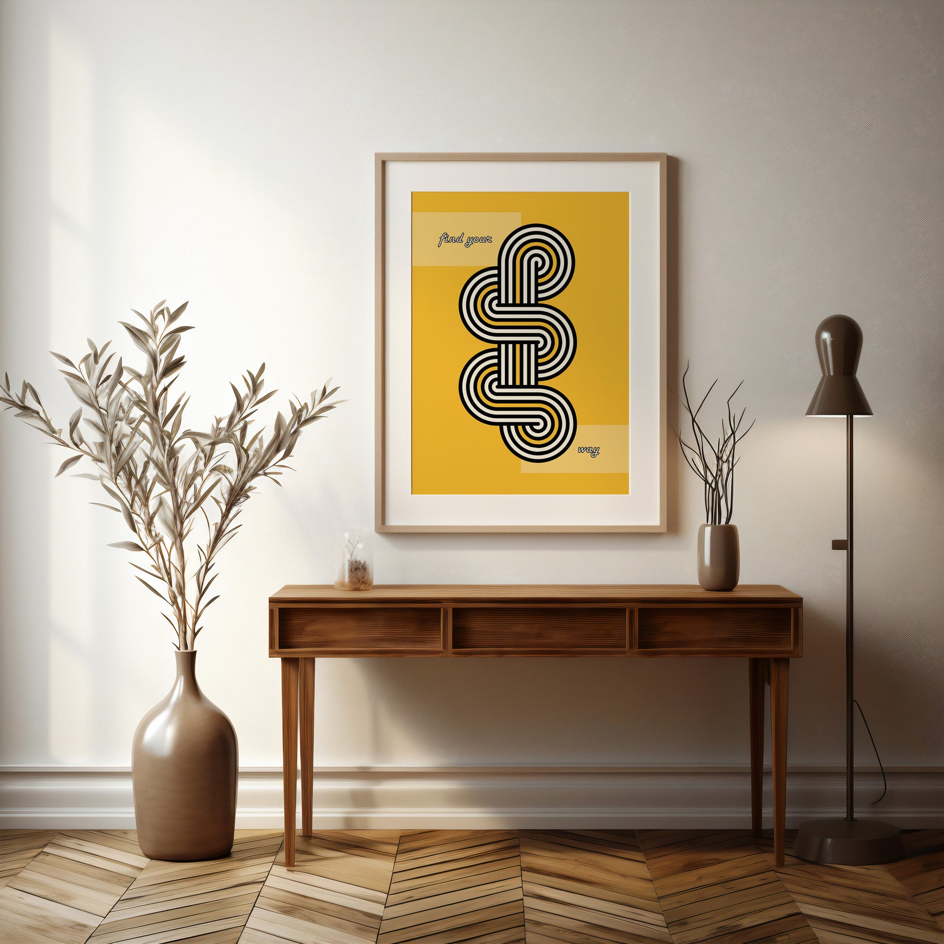 Design Concept No. 37 for Yellow Labyrinth Journey Modern Poster Art