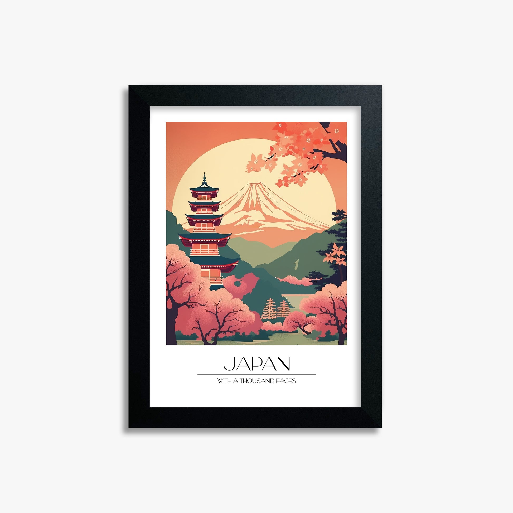 Cherry Blossom Fuji Vista, 21x30cm Framed Poster With Black Frame