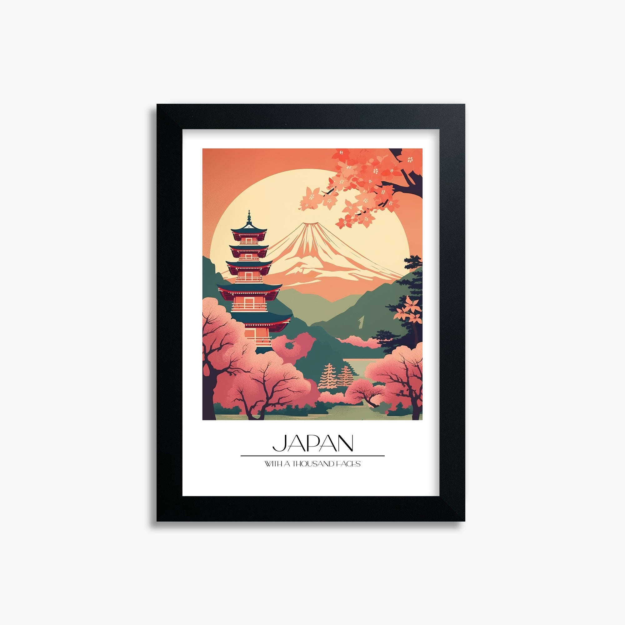Cherry Blossom Fuji Vista, 21x30cm Framed Poster With Black Frame