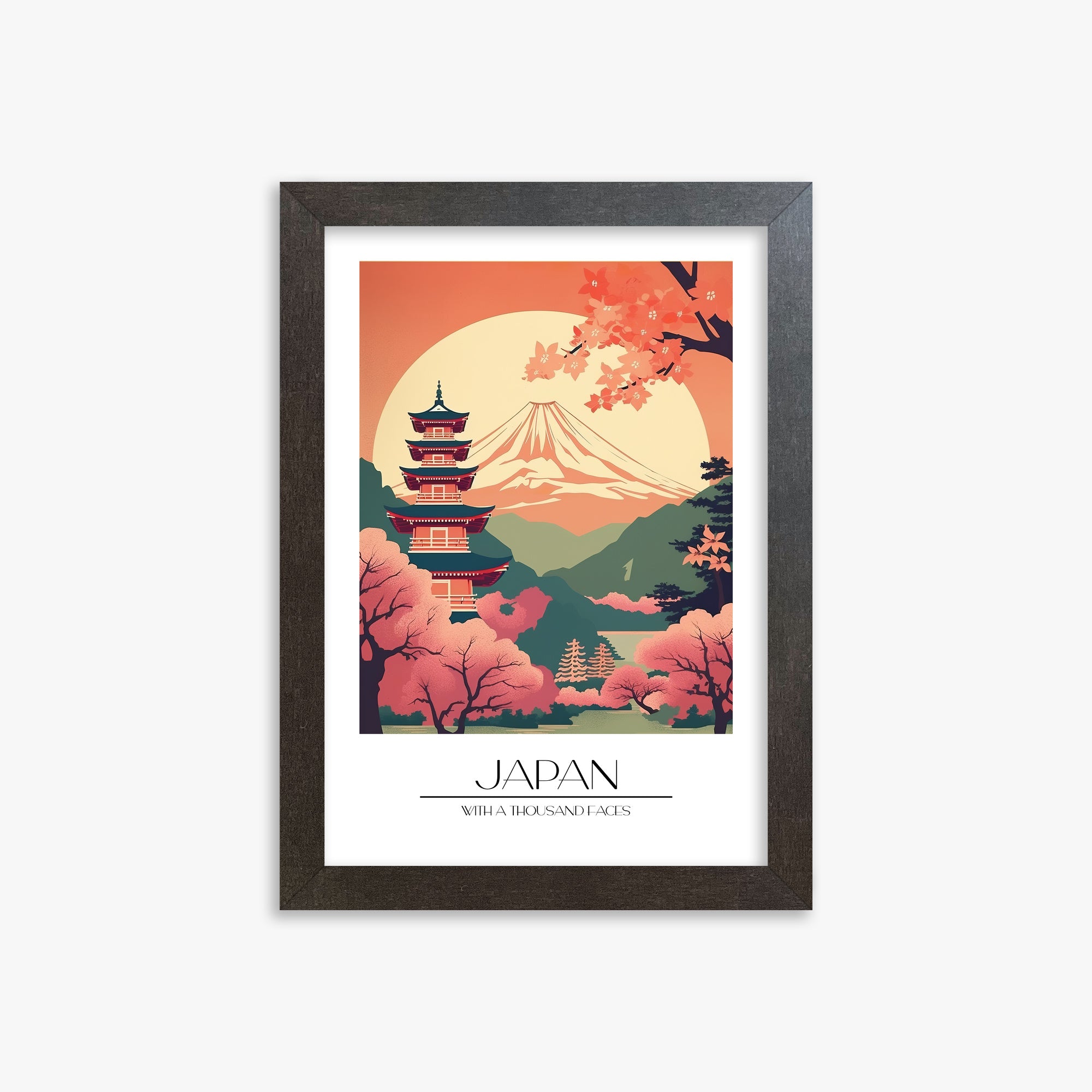 Cherry Blossom Fuji Vista, 21x30cm Framed Poster With Espresso Frame