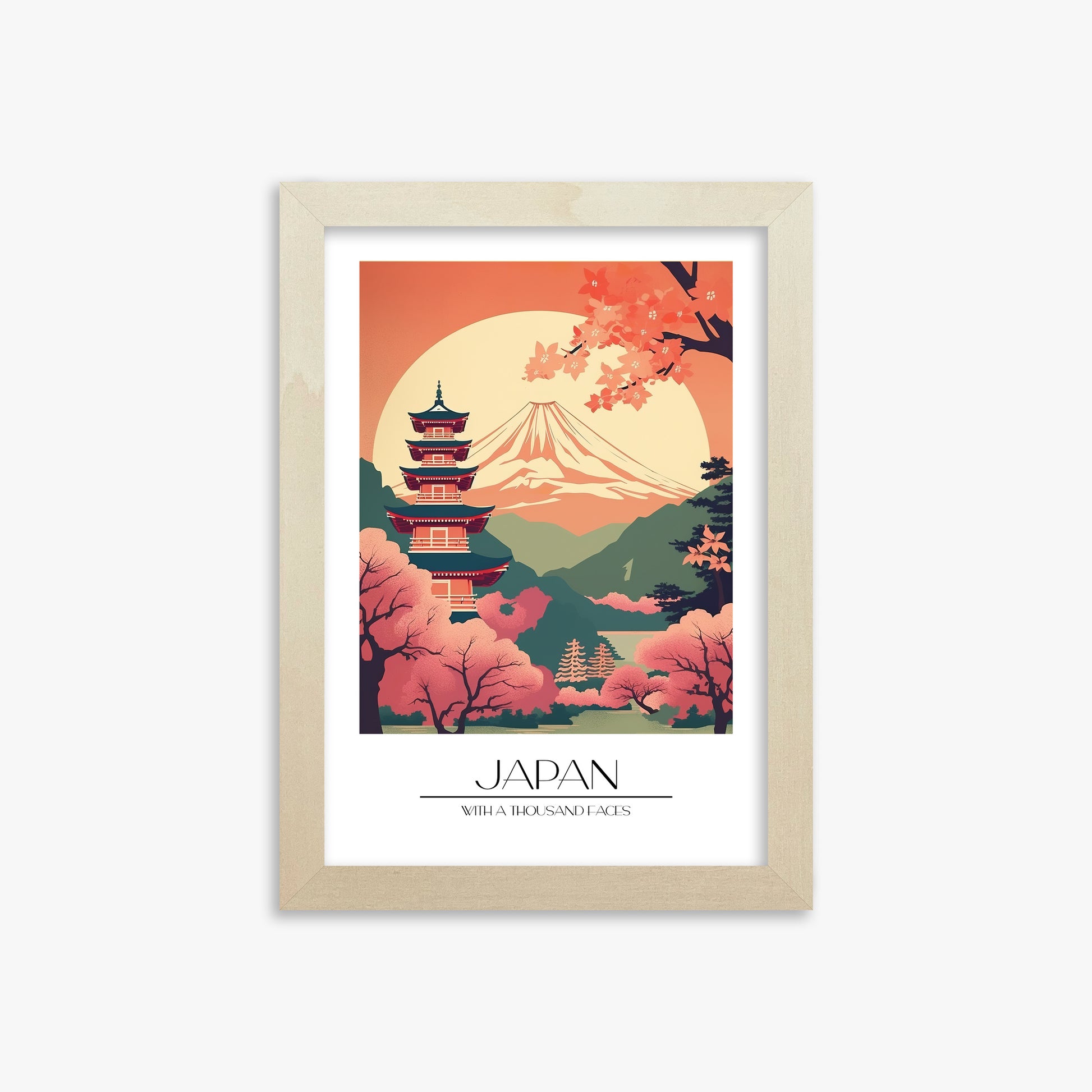 Cherry Blossom Fuji Vista, 21x30cm Framed Poster With Lime Wood Frame