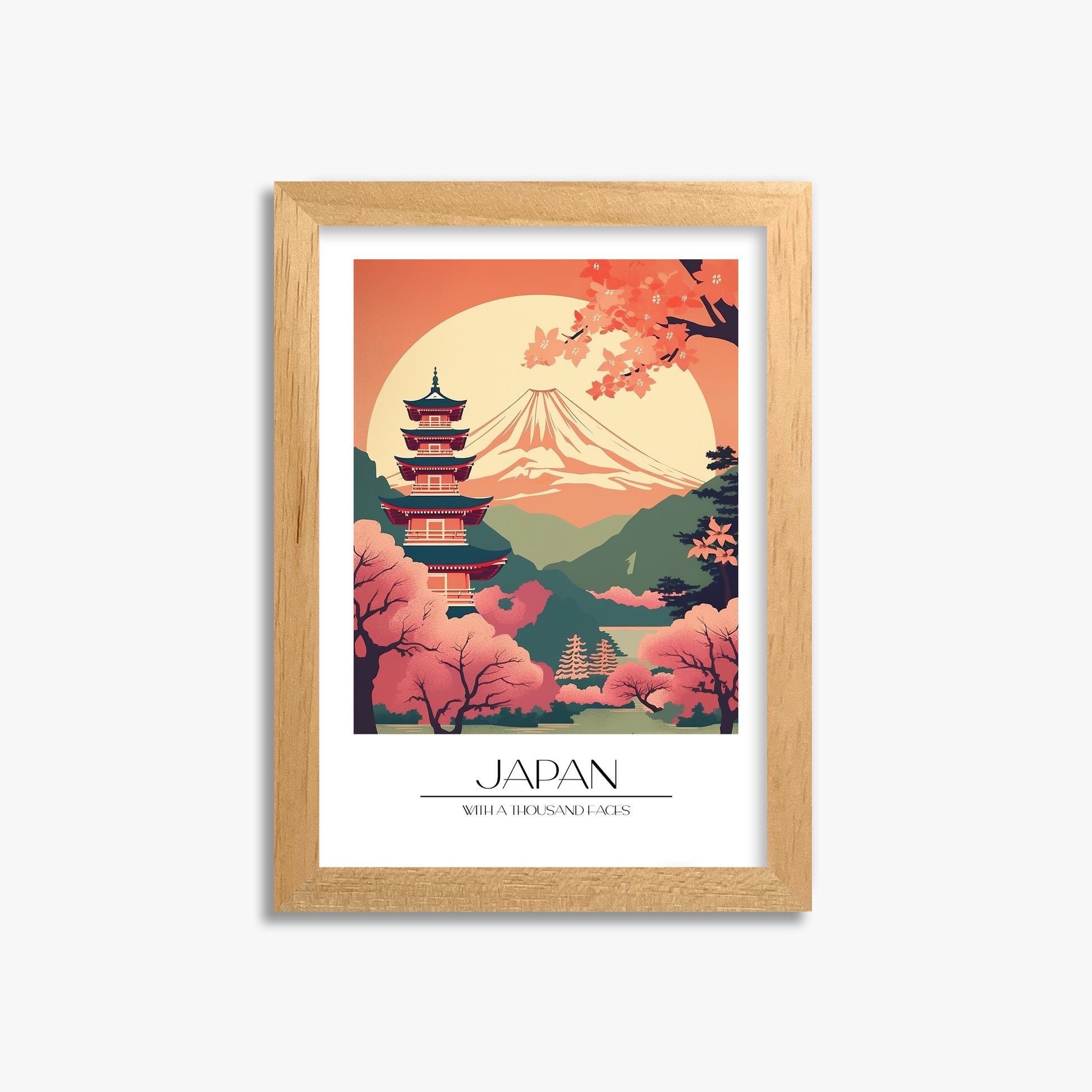 Cherry Blossom Fuji Vista, 21x30cm Framed Poster With Oak Frame