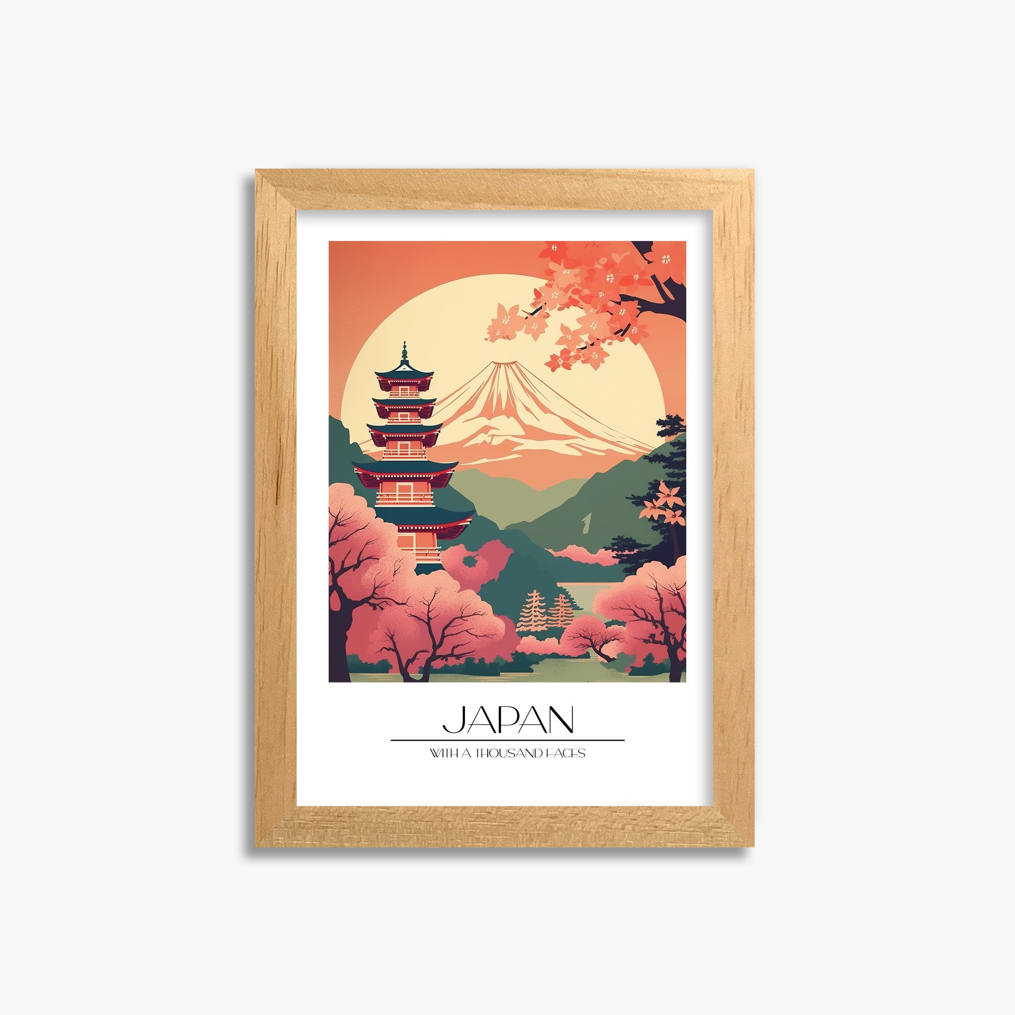 Cherry Blossom Fuji Vista, 21x30cm Framed Poster With Oak Frame