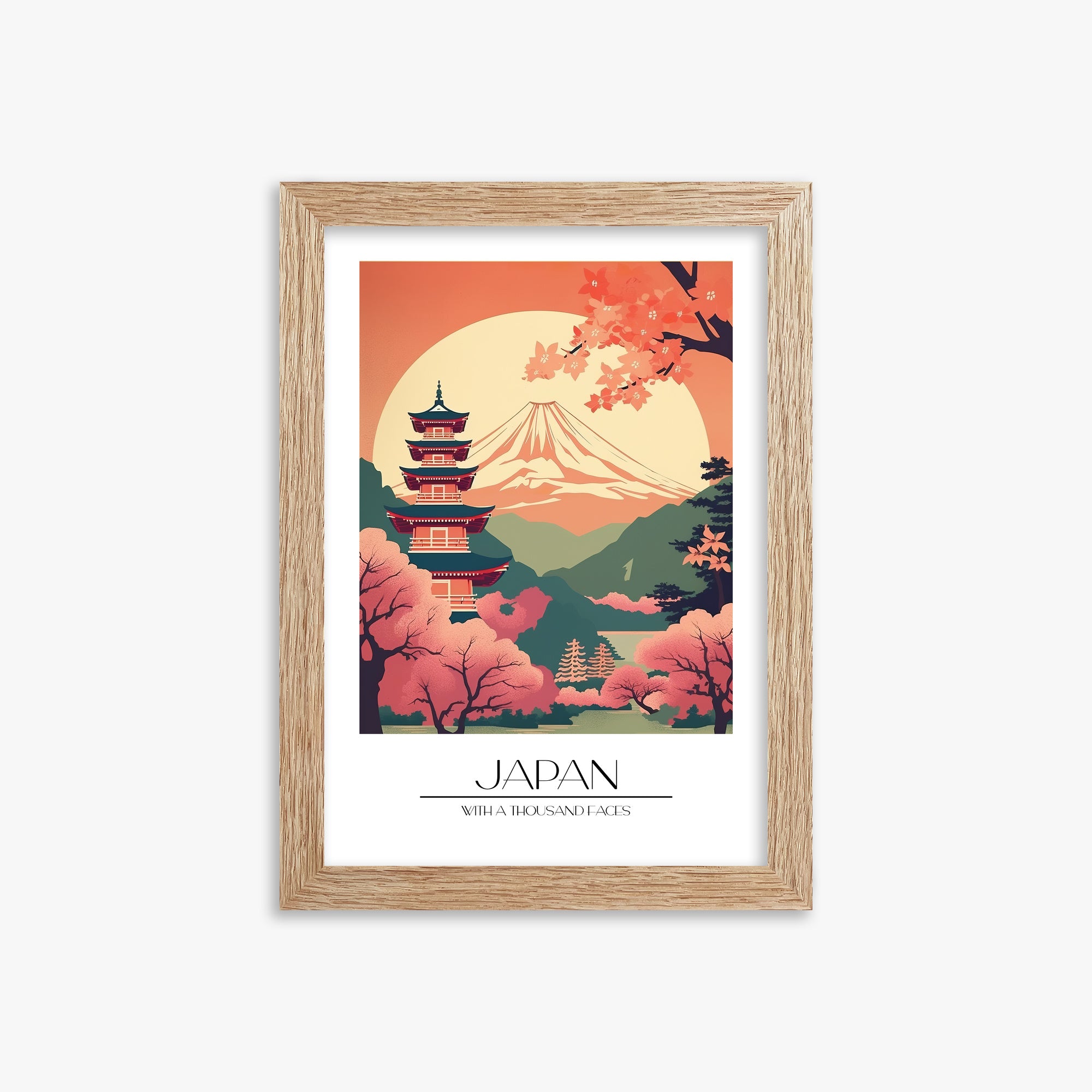 Cherry Blossom Fuji Vista, 21x30cm Framed Poster With Raw Oak Frame