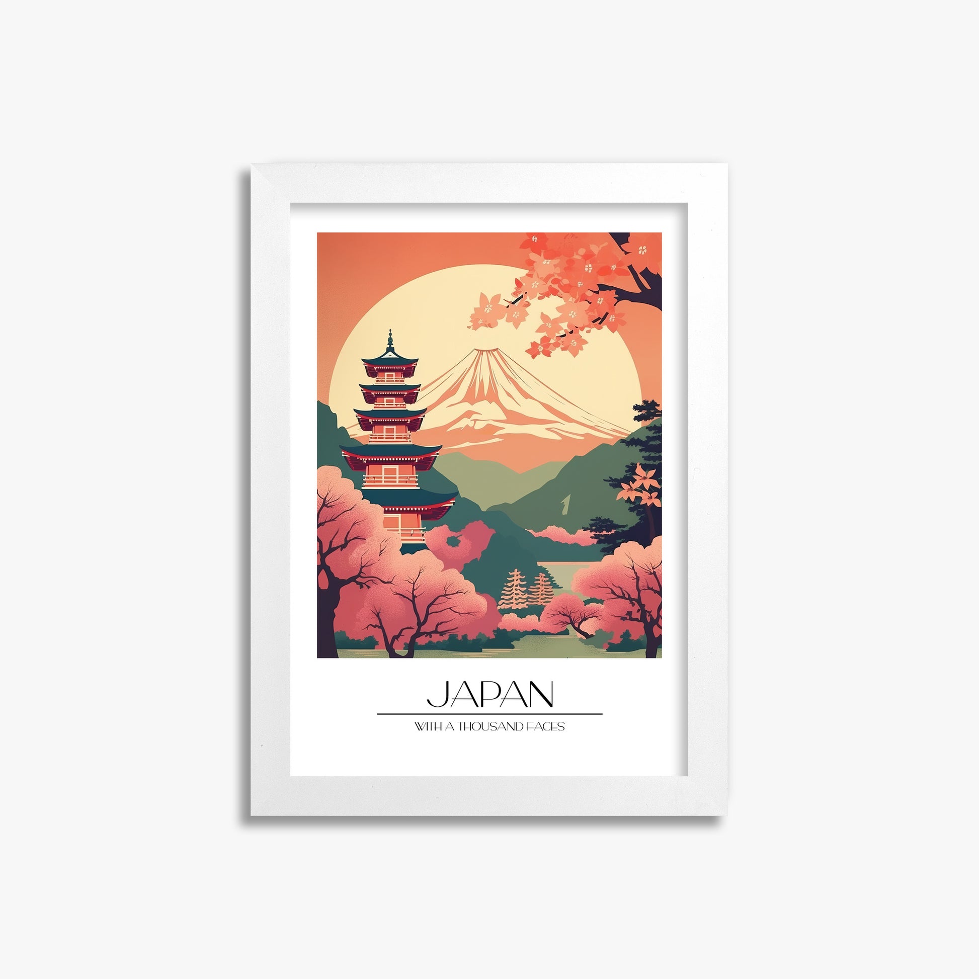 Cherry Blossom Fuji Vista, 21x30cm Framed Poster With White Frame