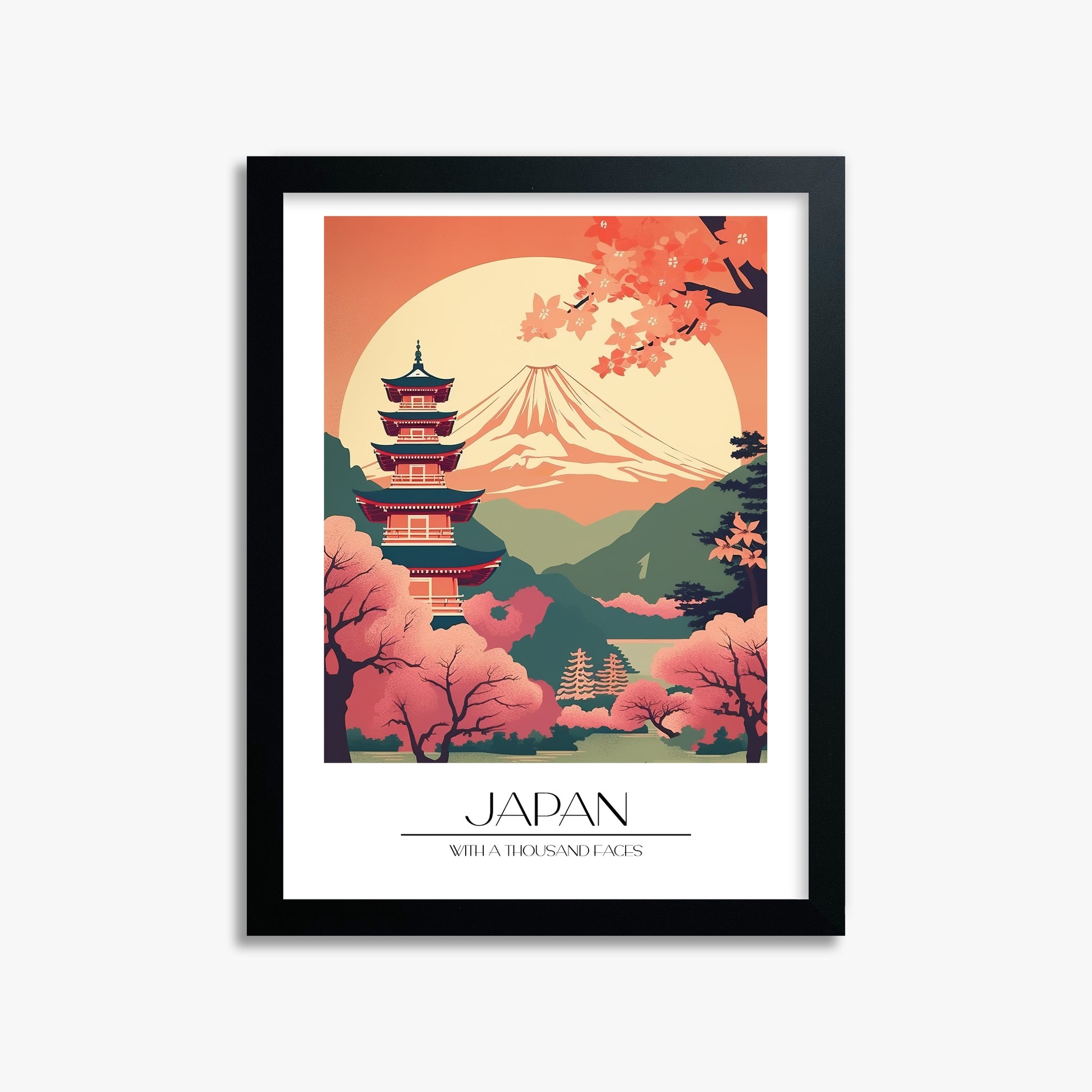 Cherry Blossom Fuji Vista, 30x40cm Framed Poster With Black Frame
