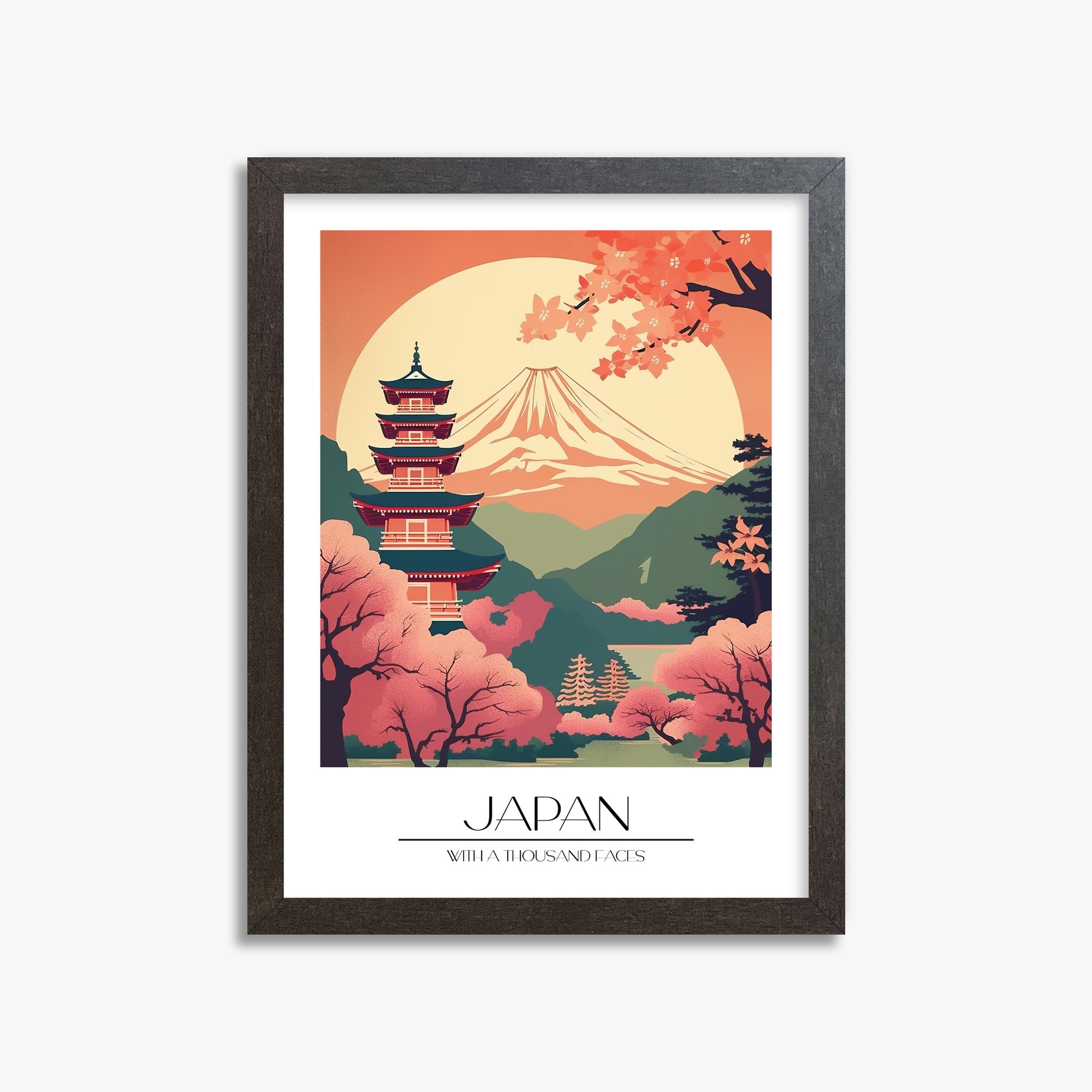 Cherry Blossom Fuji Vista, 30x40cm Framed Poster With Espresso Frame