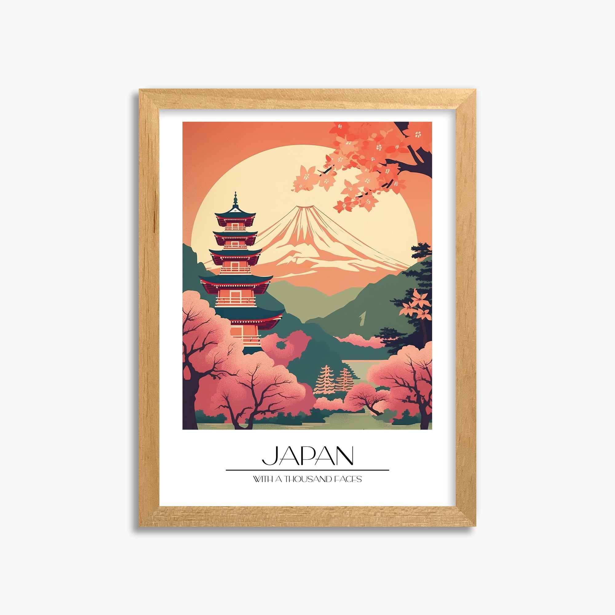 Cherry Blossom Fuji Vista, 30x40cm Framed Poster With Oak Frame