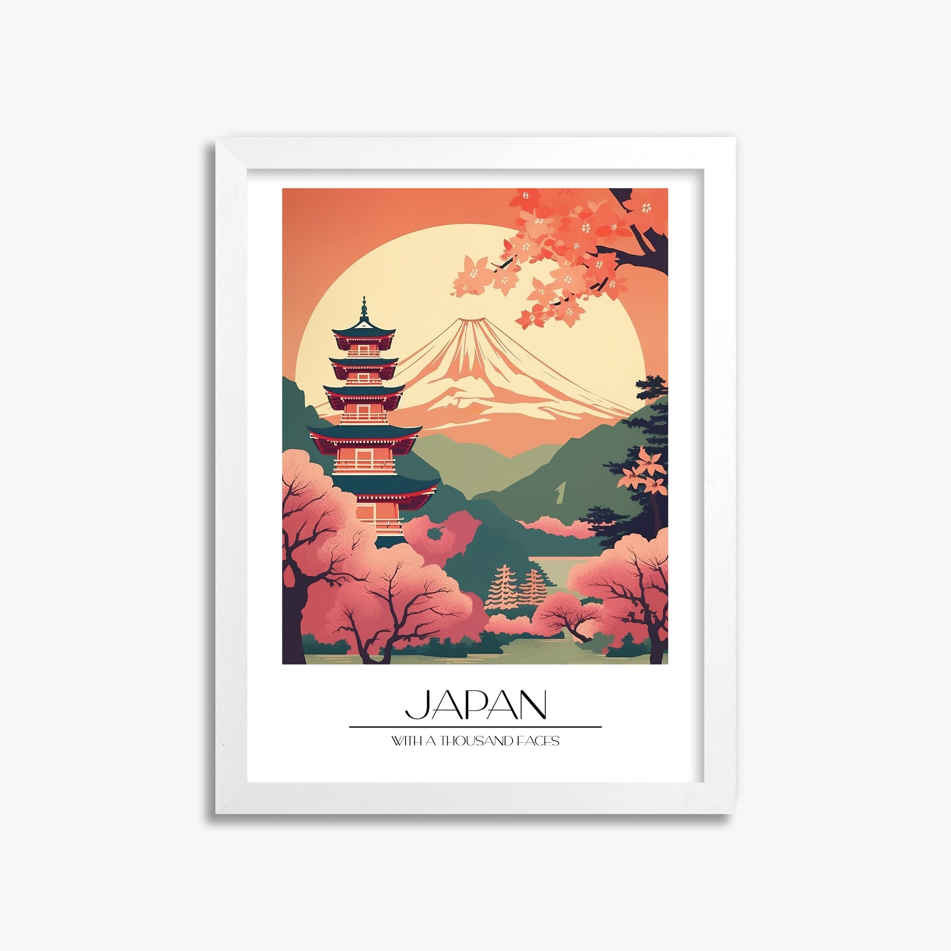 Cherry Blossom Fuji Vista, 30x40cm Framed Poster With White Frame