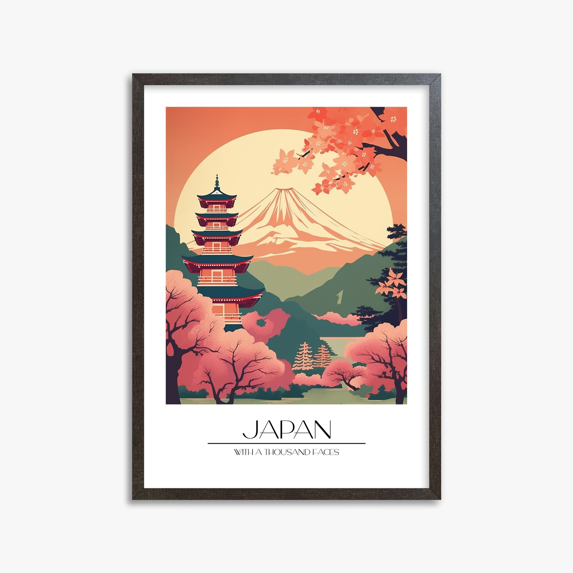 Cherry Blossom Fuji Vista, 50x70cm Framed Poster With Espresso Frame