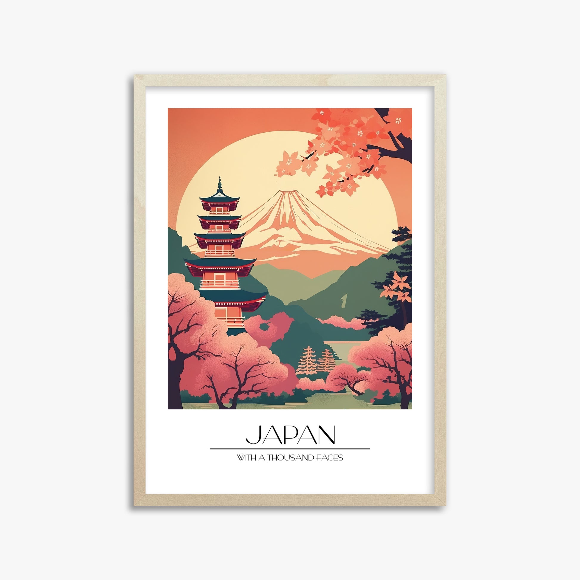 Cherry Blossom Fuji Vista, 50x70cm Framed Poster With Lime Wood Frame