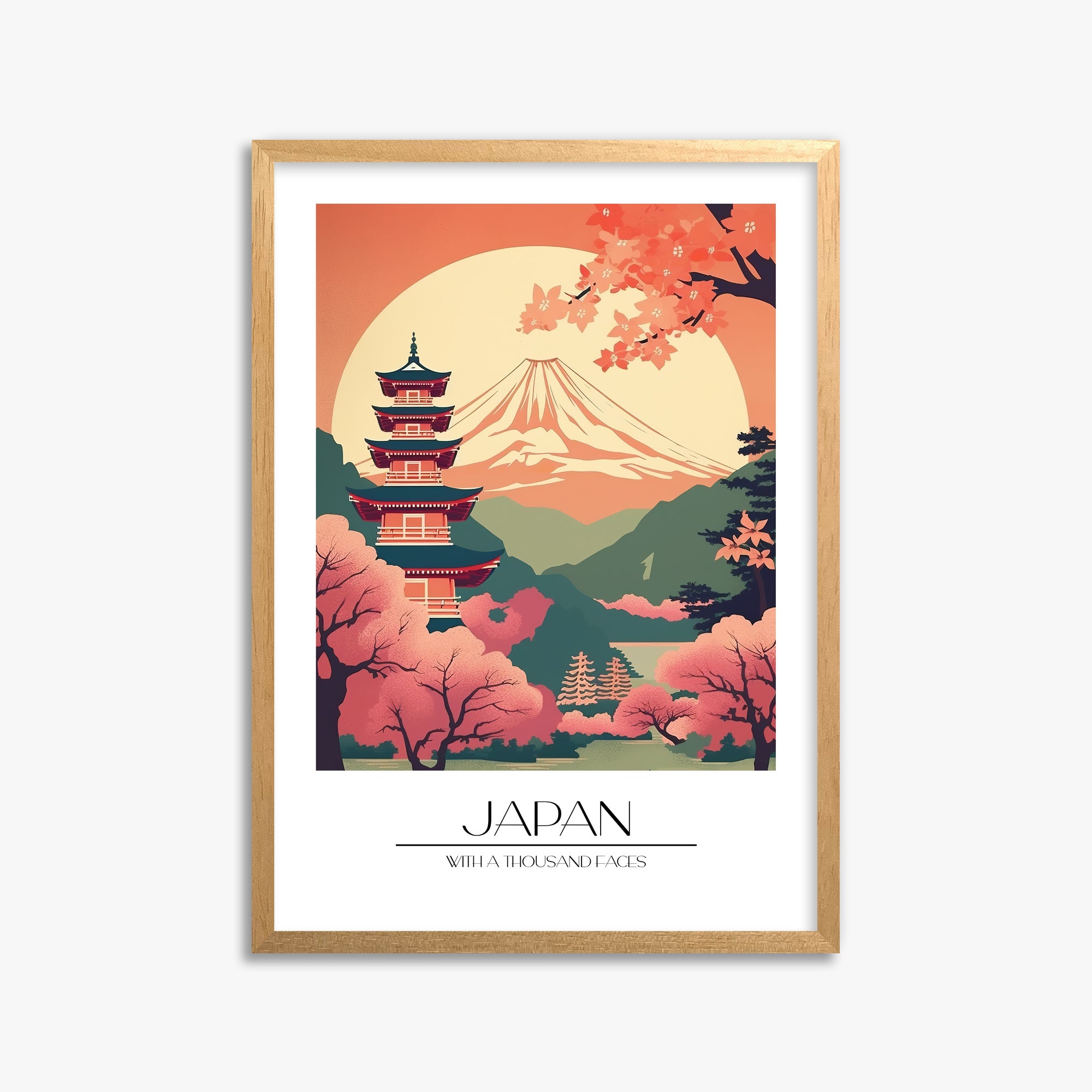 Cherry Blossom Fuji Vista, 50x70cm Framed Poster With Oak Frame