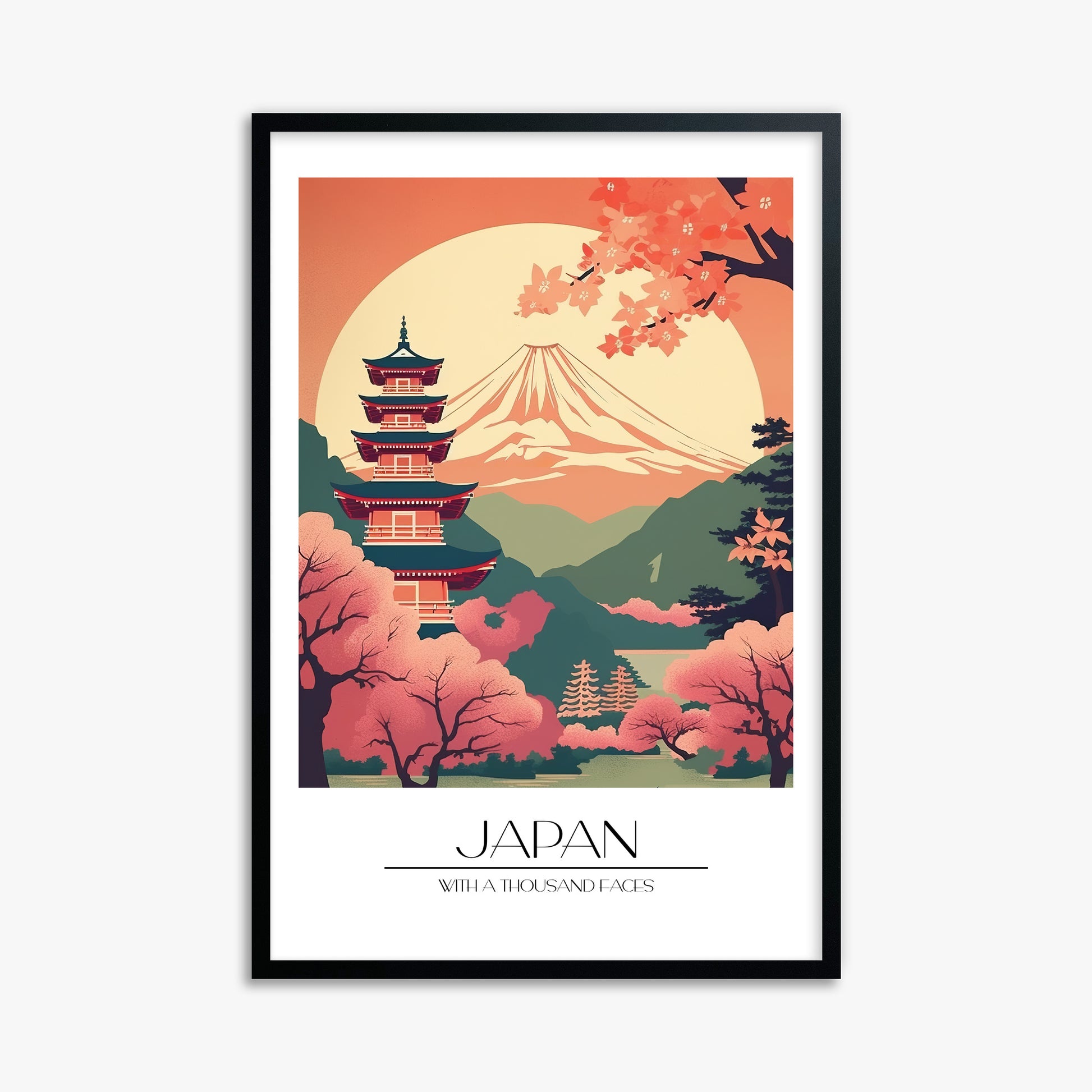 Cherry Blossom Fuji Vista, 61x91cm Framed Poster With Black Frame