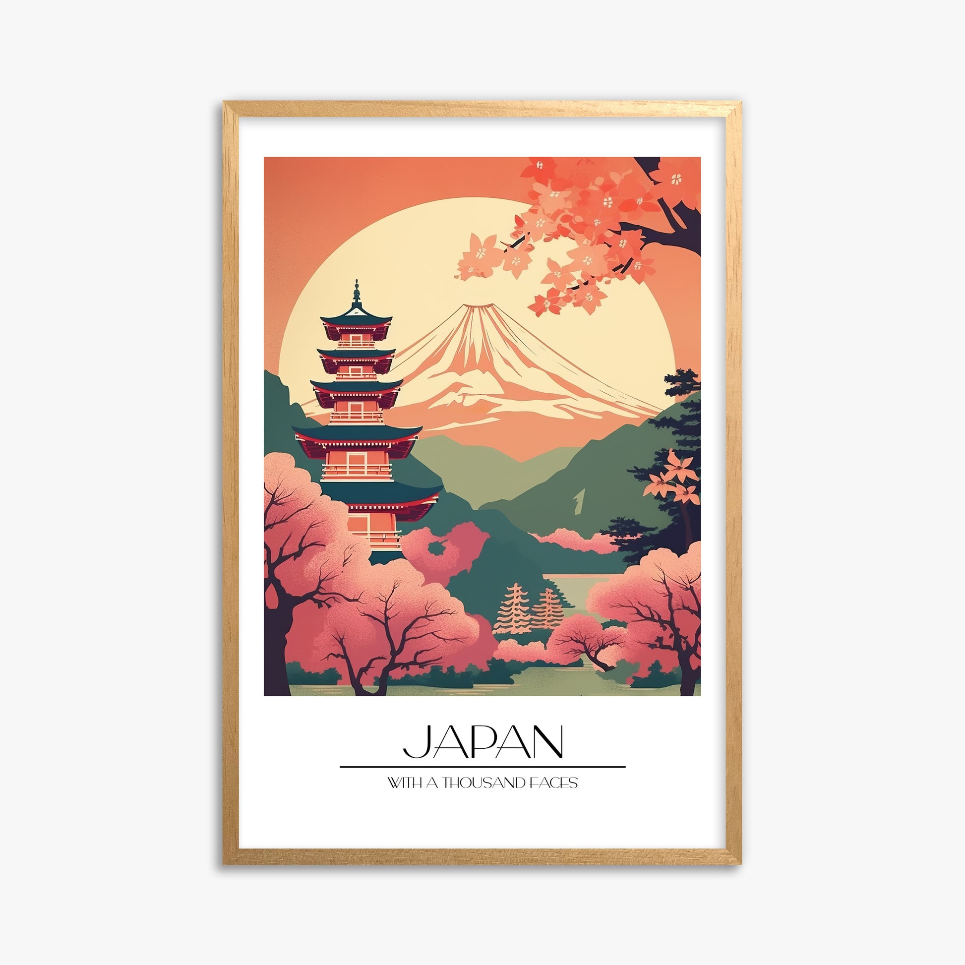 Cherry Blossom Fuji Vista, 61x91cm Framed Poster With Oak Frame