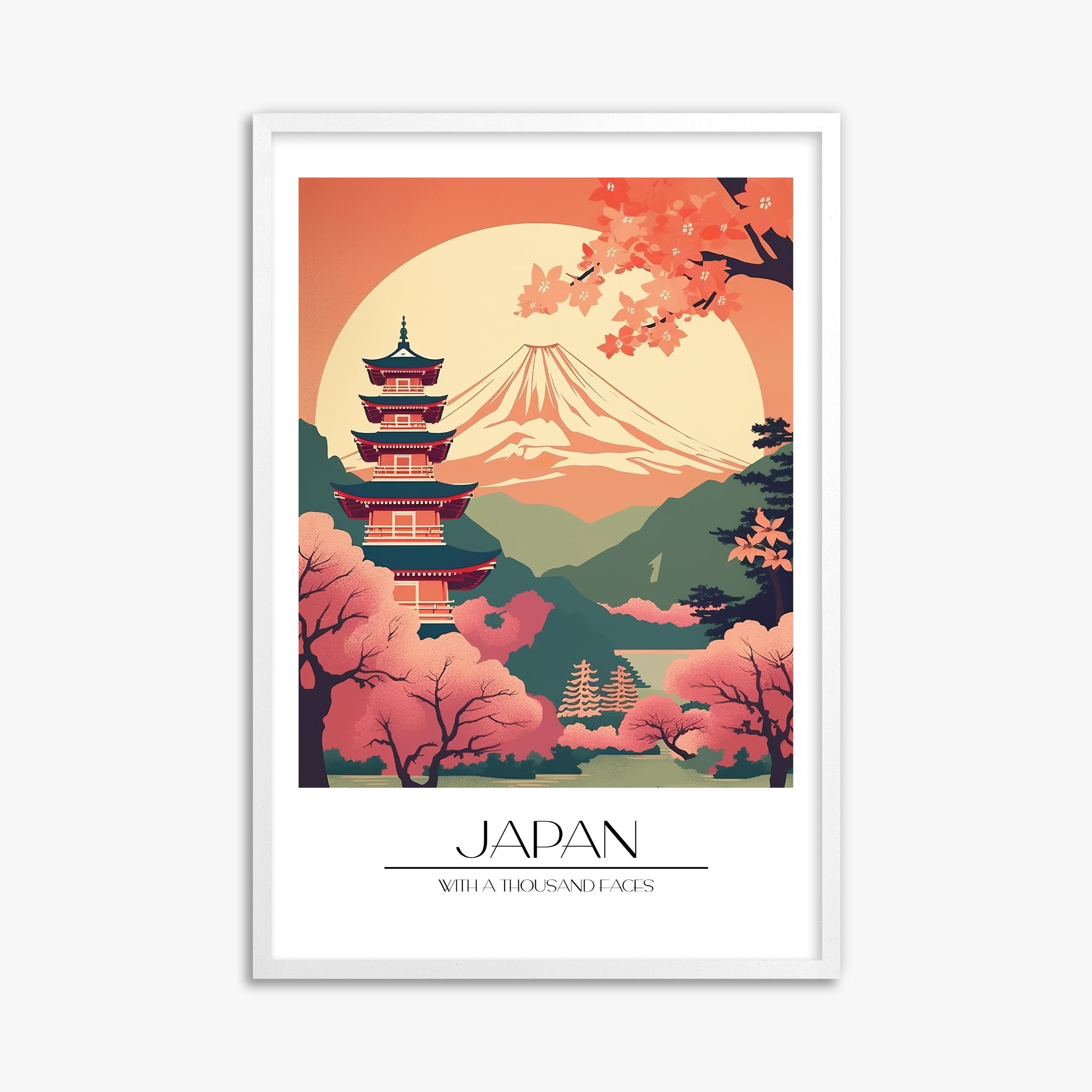 Cherry Blossom Fuji Vista, 61x91cm Framed Poster With White Frame