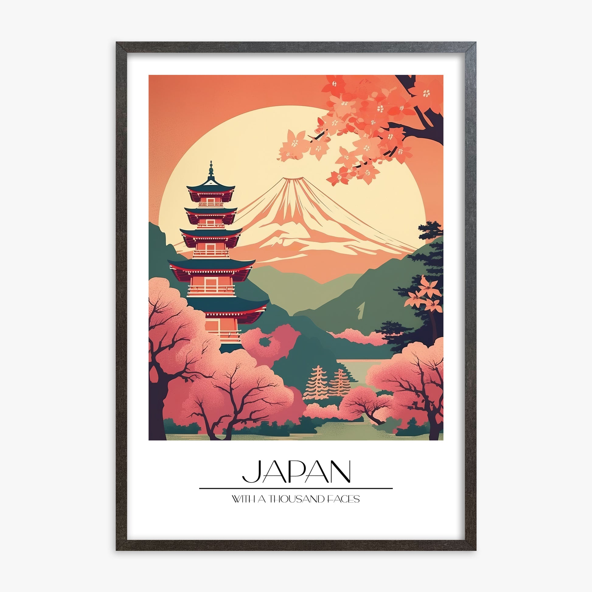 Cherry Blossom Fuji Vista, 70x100cm Framed Poster With Espresso Frame