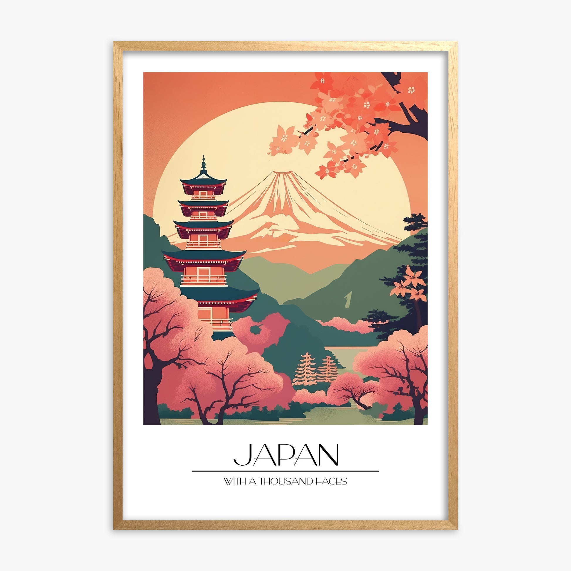 Cherry Blossom Fuji Vista, Oak Framed Poster With Oak Frame