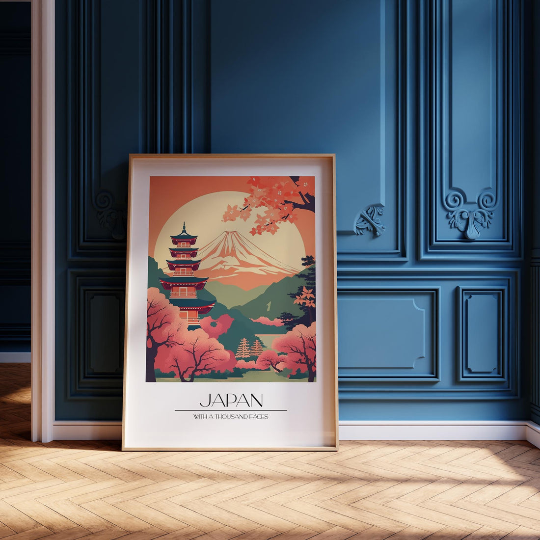 Cherry Blossom Fuji Vista, 50x70cm Framed Poster With Black Frame