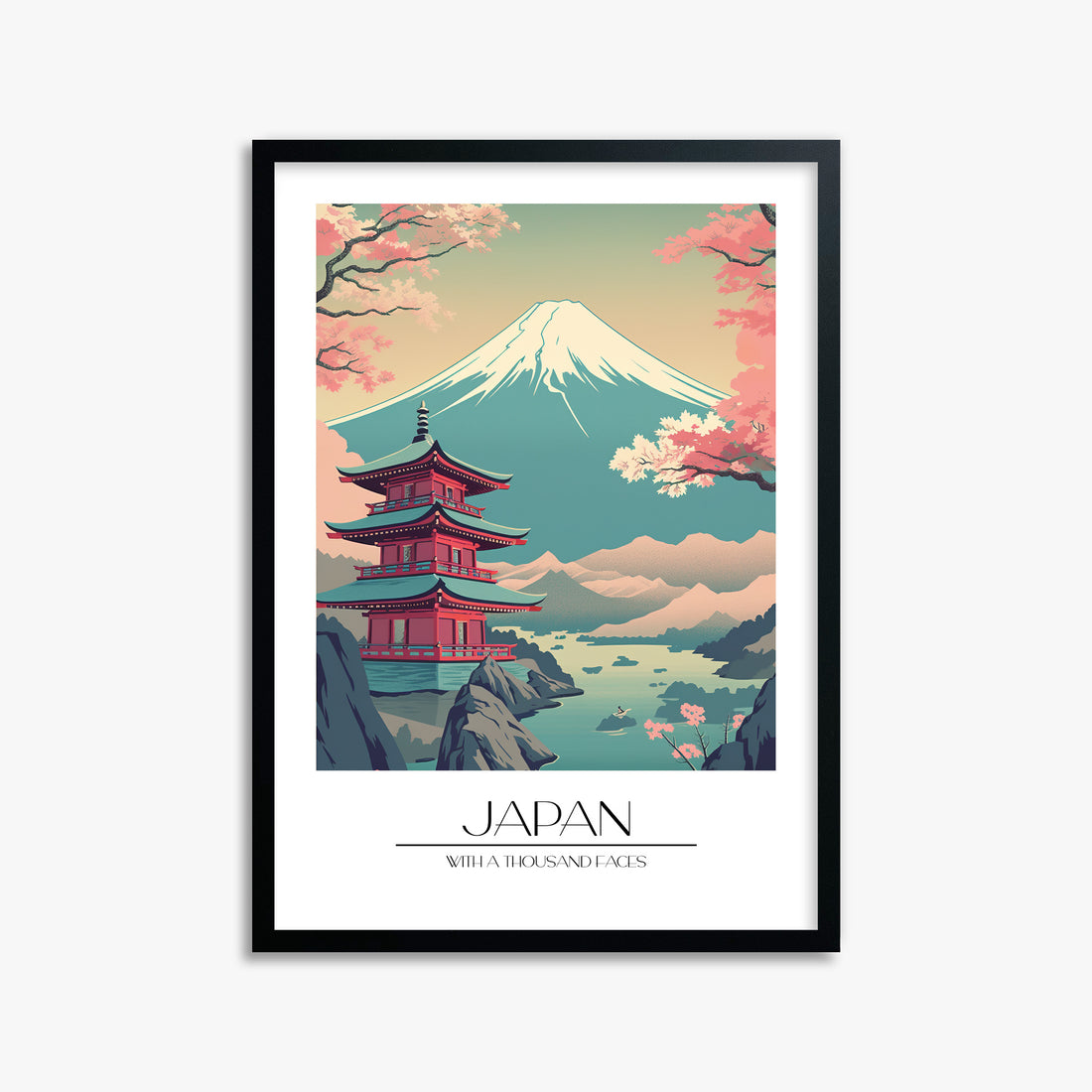 Serenity of Fuji, 50x70cm Framed Poster With Black Frame