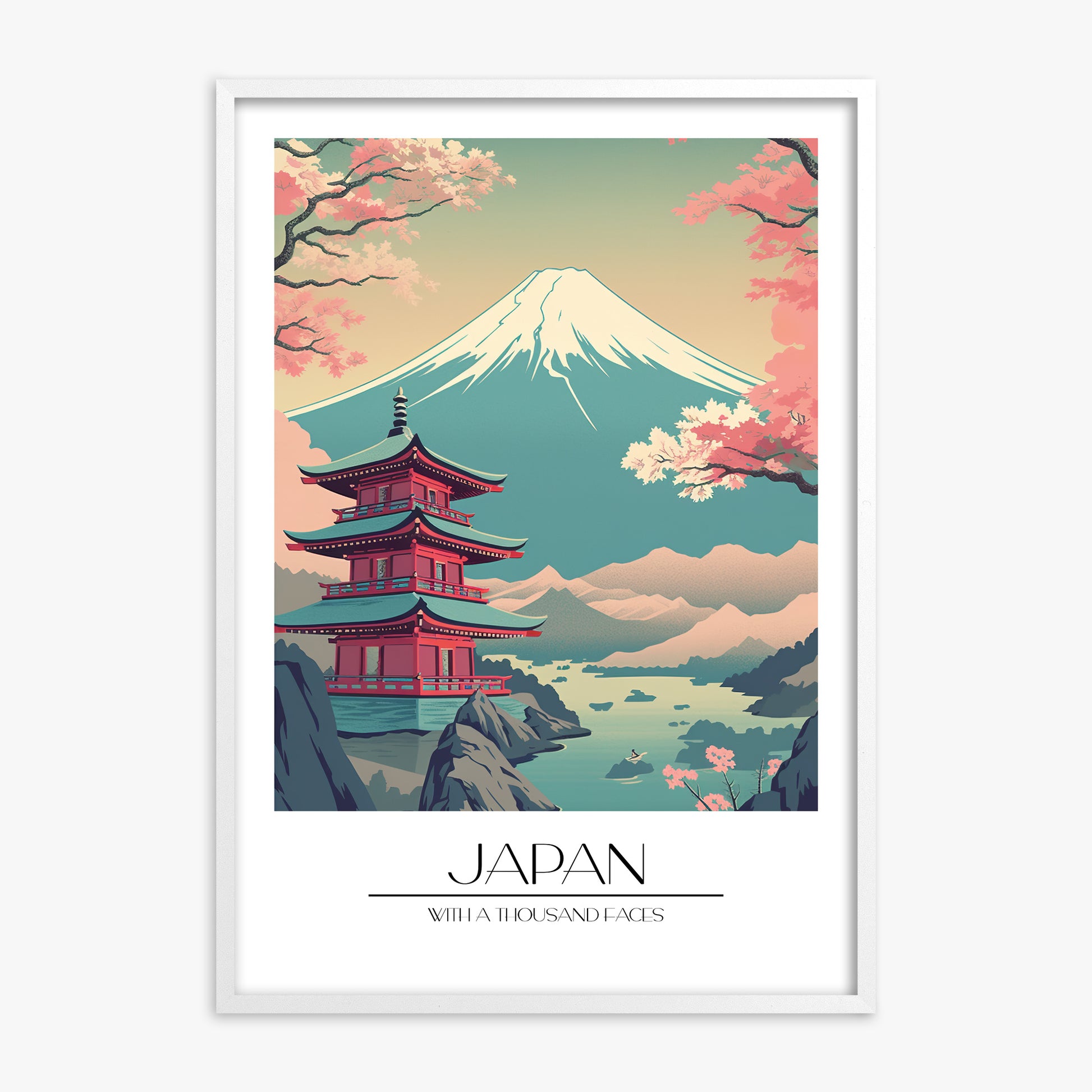 Serenity of Fuji, White Framed Poster With White Frame