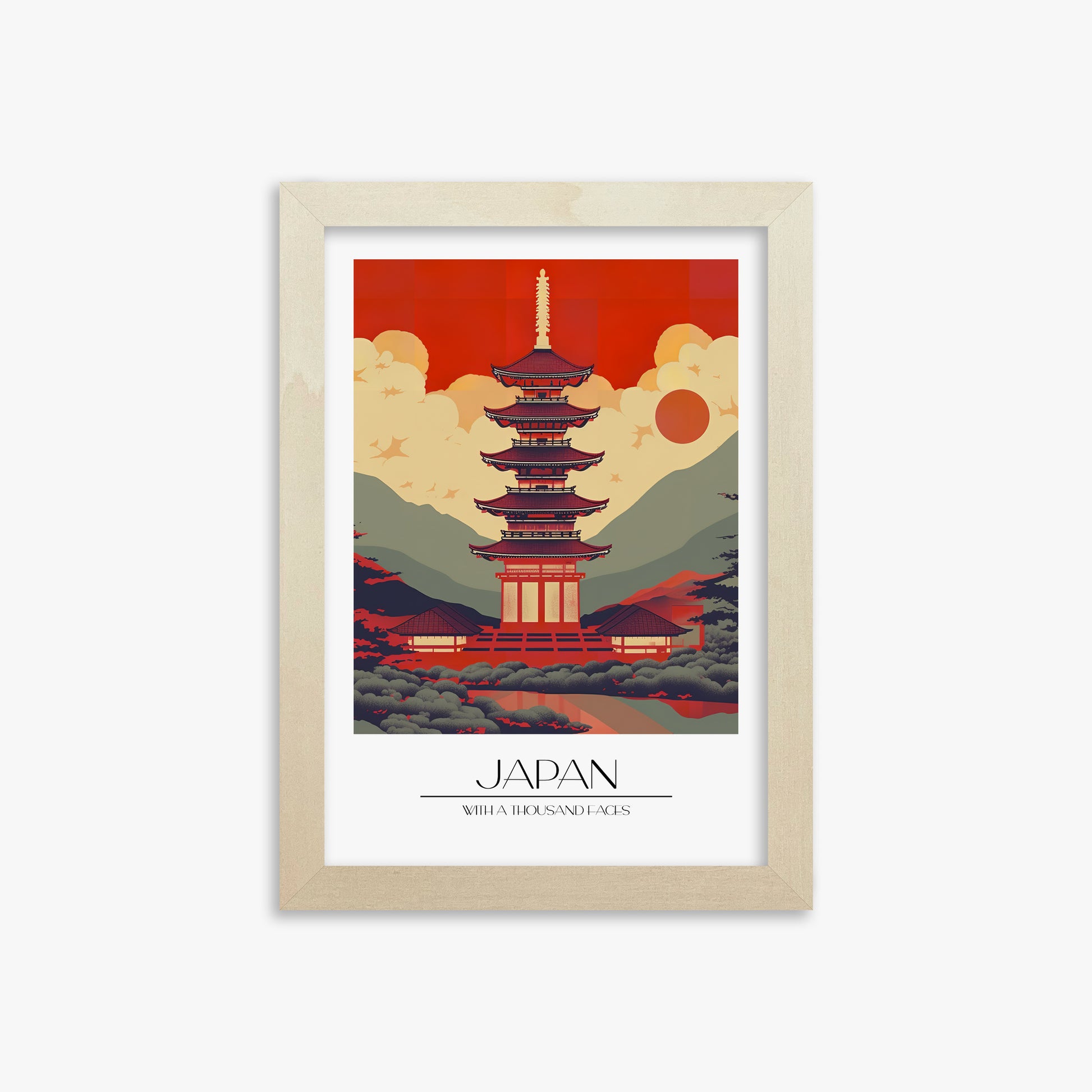 Crimson Pagoda Dusk, 21x30cm Framed Poster With Lime Wood Frame
