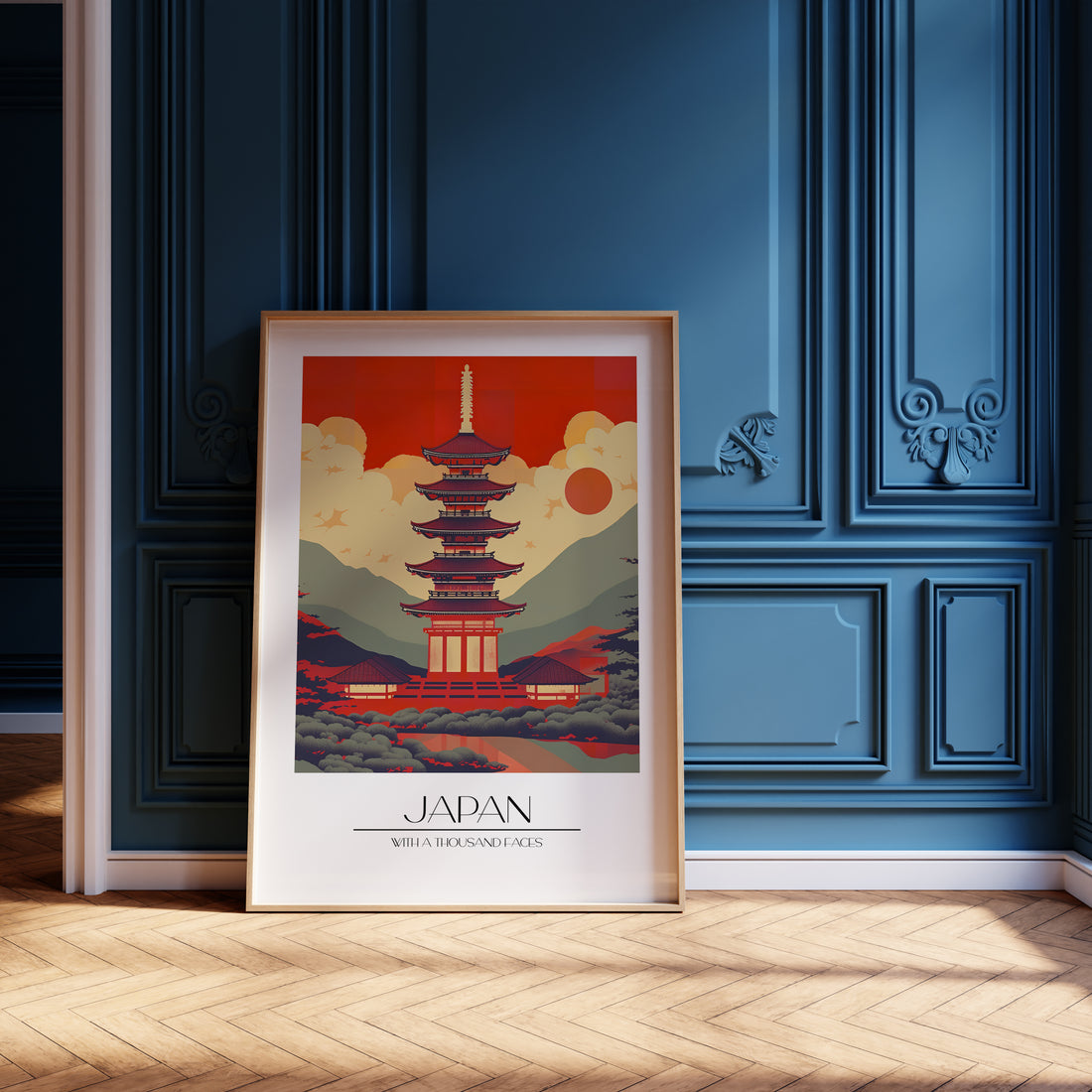 Crimson Pagoda Dusk, 50x70cm Framed Poster With Black Frame
