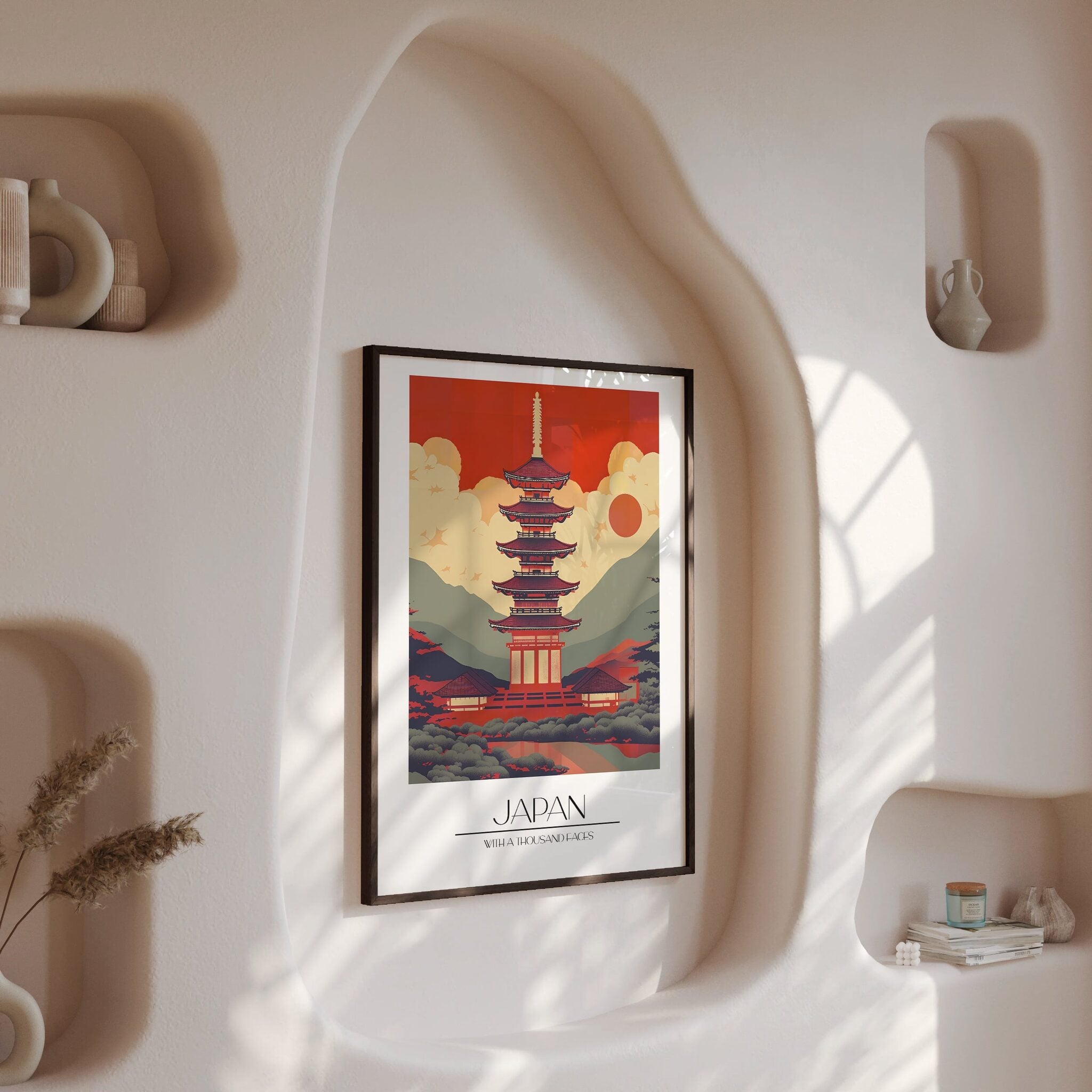 Design Concept No. 13 for Crimson Pagoda Dusk Modern Poster Art