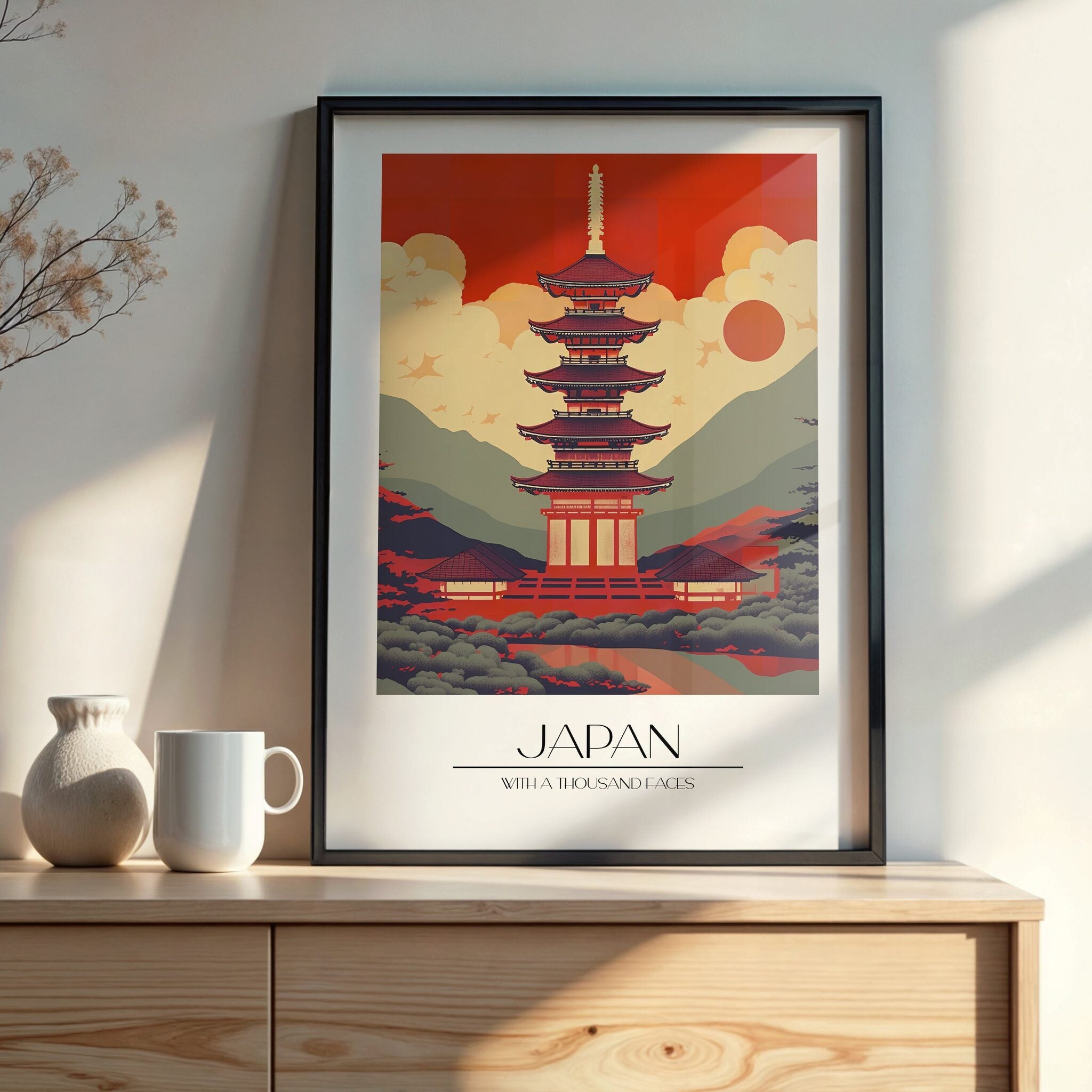 Design Concept No. 22 for Crimson Pagoda Dusk Modern Poster Art
