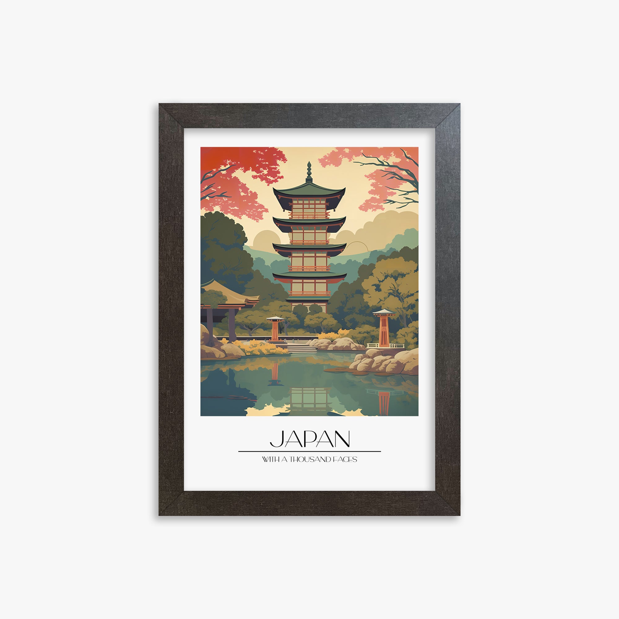 Serene Garden Temple, 21x30cm Framed Poster With Espresso Frame
