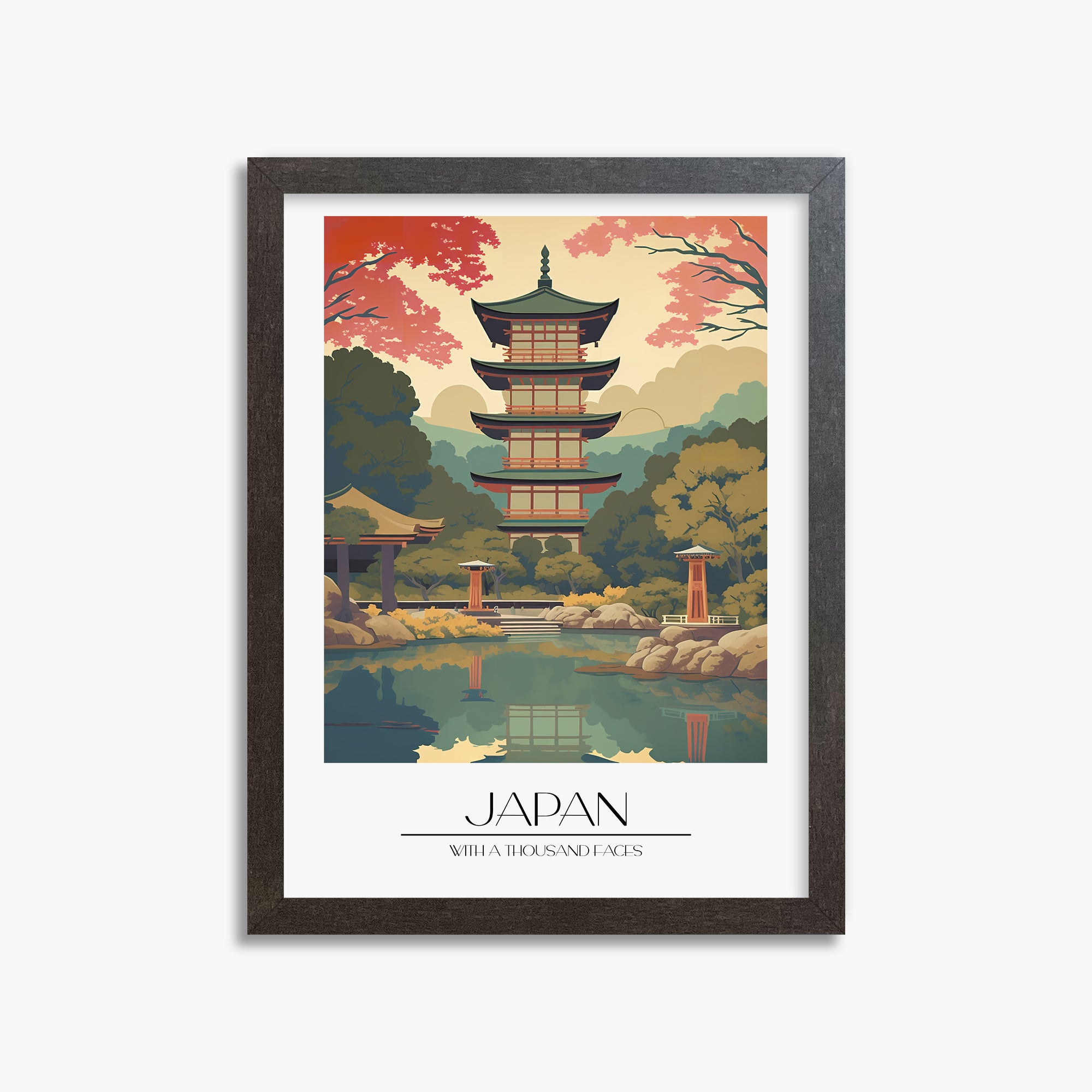 Serene Garden Temple, 30x40cm Framed Poster With Espresso Frame