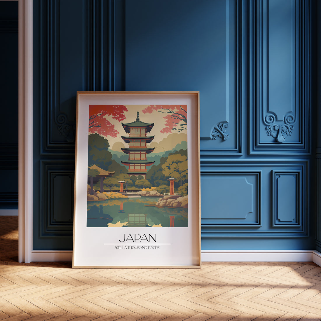 Serene Garden Temple, 50x70cm Framed Poster With Black Frame