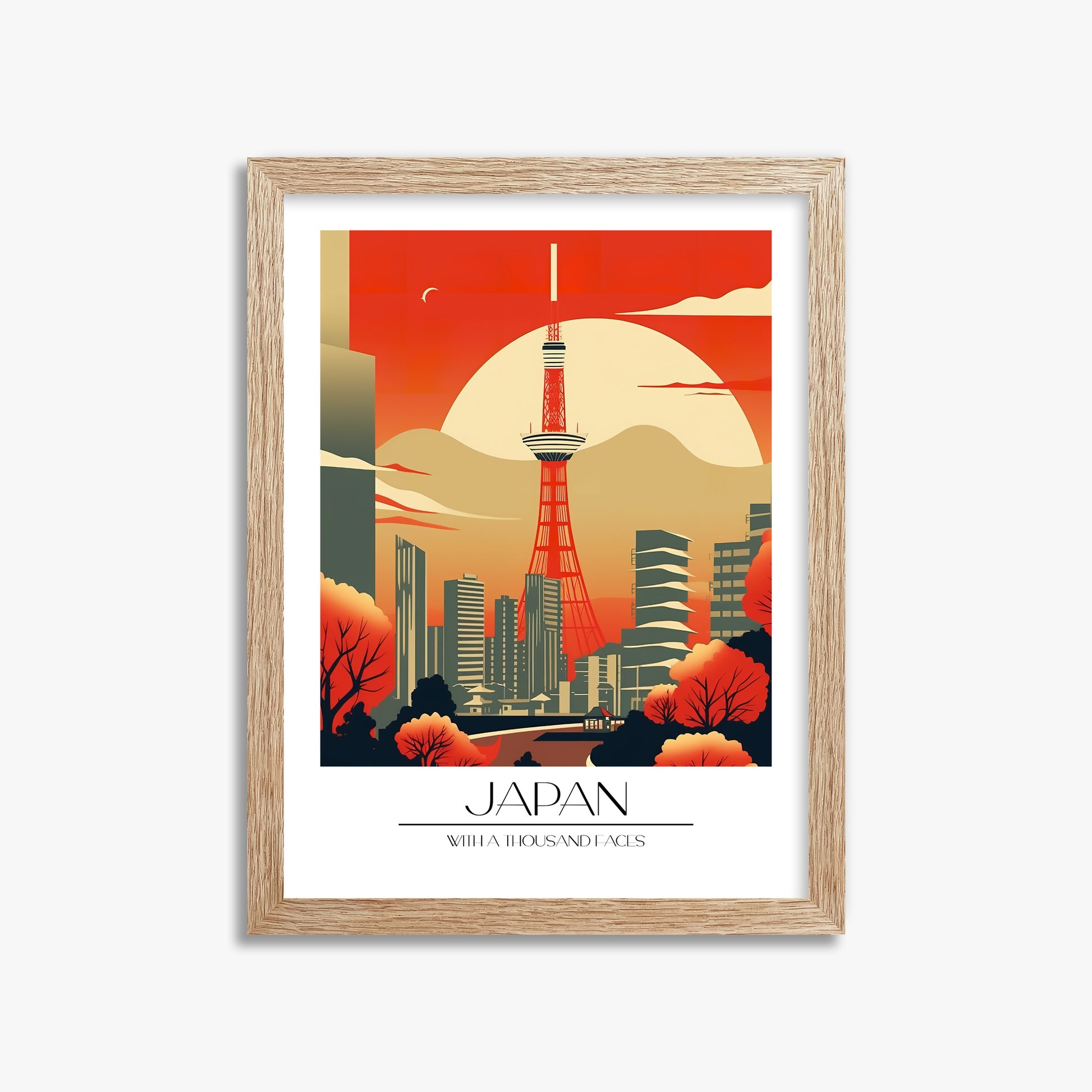 Sunset Tower Skyline, 30x40cm Framed Poster With Raw Oak Frame