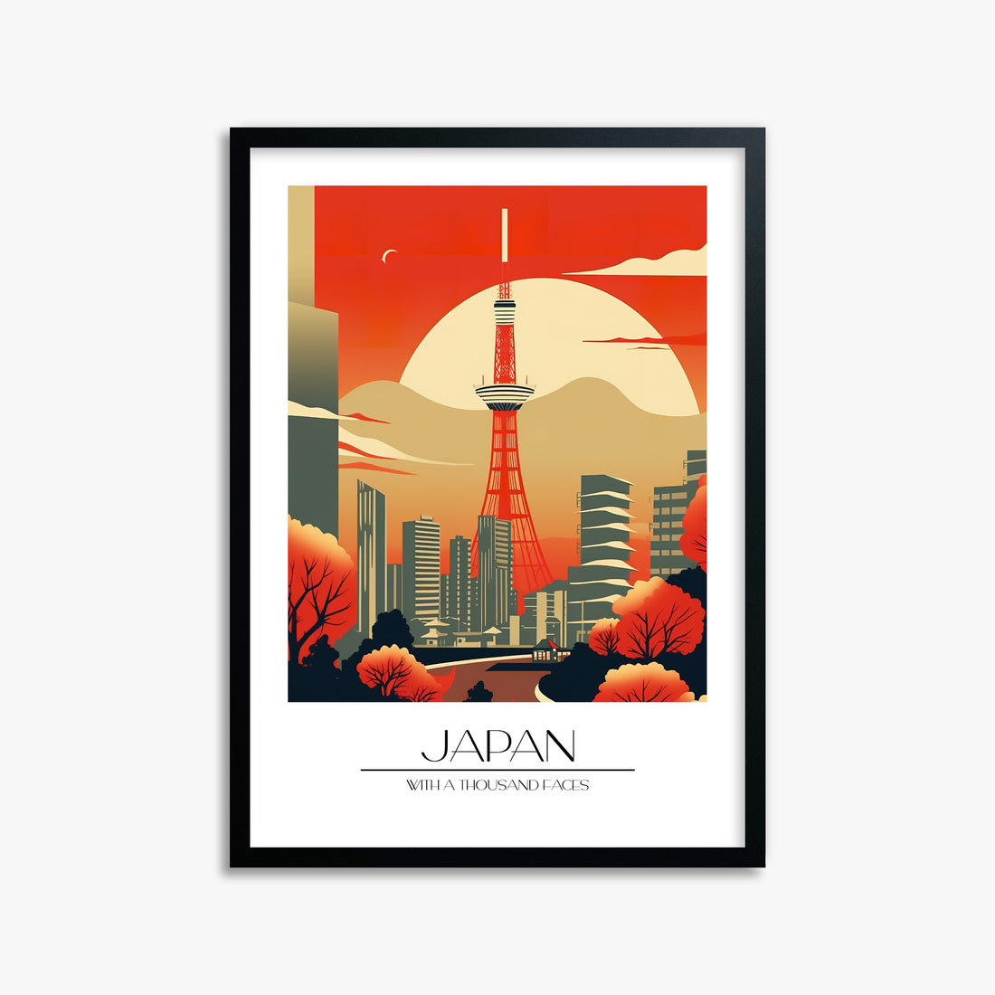 Sunset Tower Skyline, 50x70cm Framed Poster With Black Frame