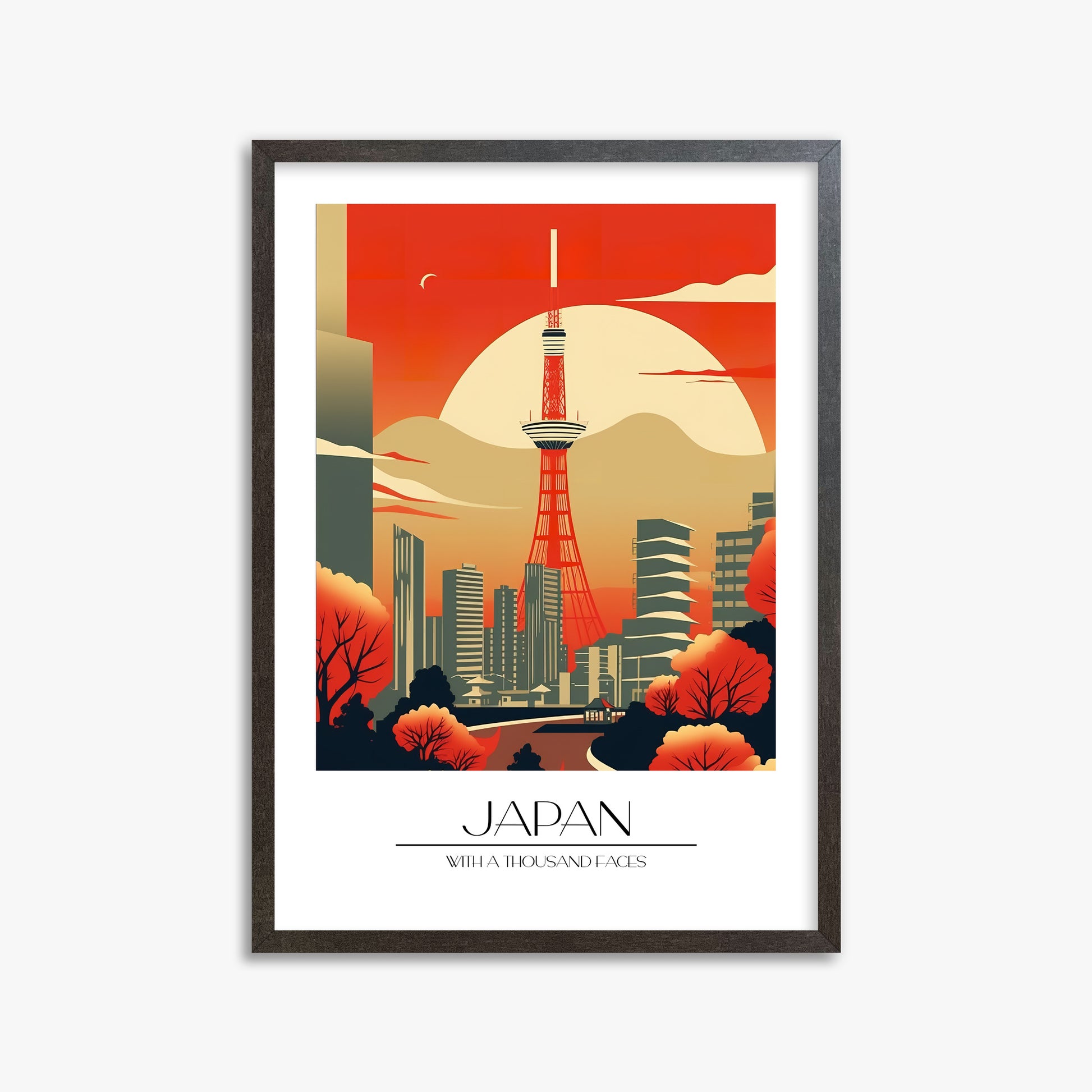 Sunset Tower Skyline, 50x70cm Framed Poster With Espresso Frame