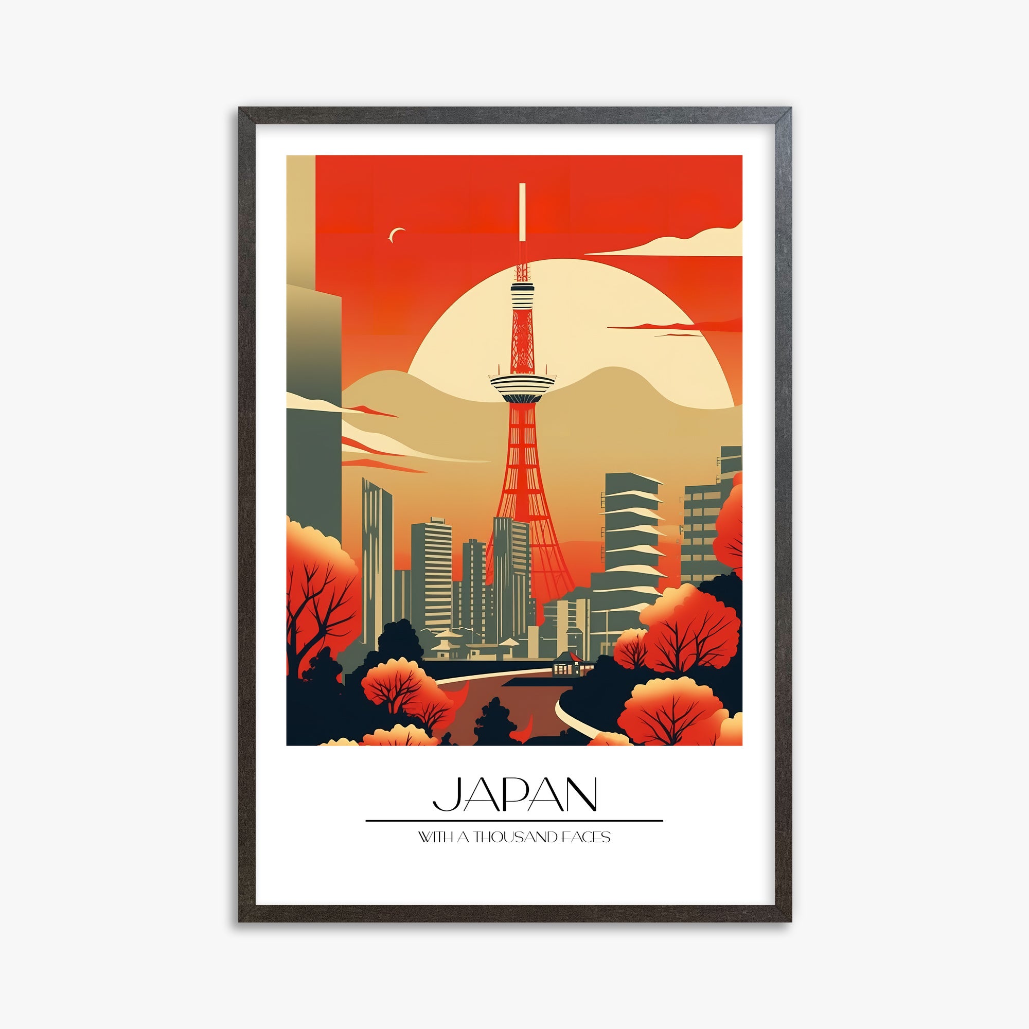 Sunset Tower Skyline, 61x91cm Framed Poster With Espresso Frame