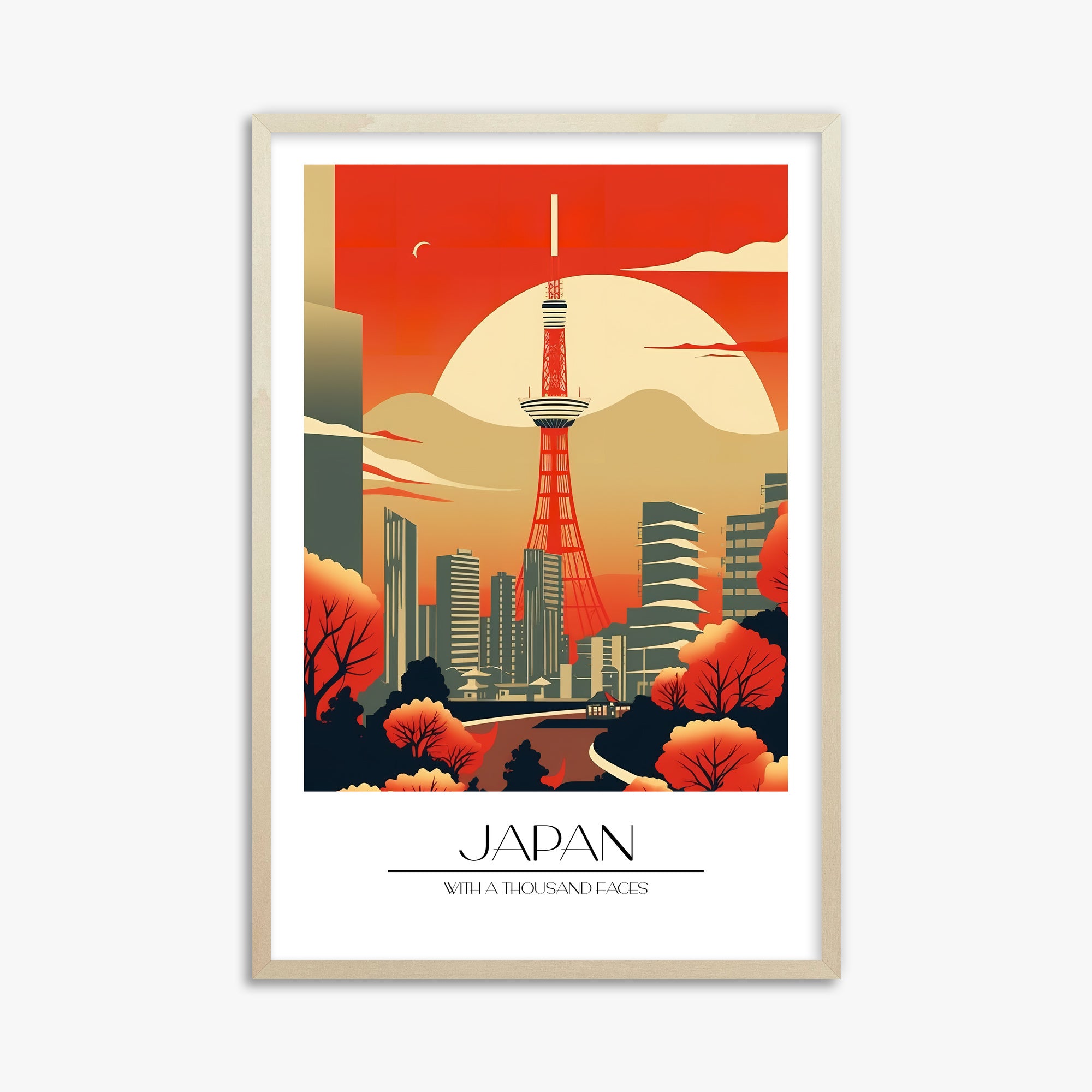 Sunset Tower Skyline, 61x91cm Framed Poster With Lime Wood Frame