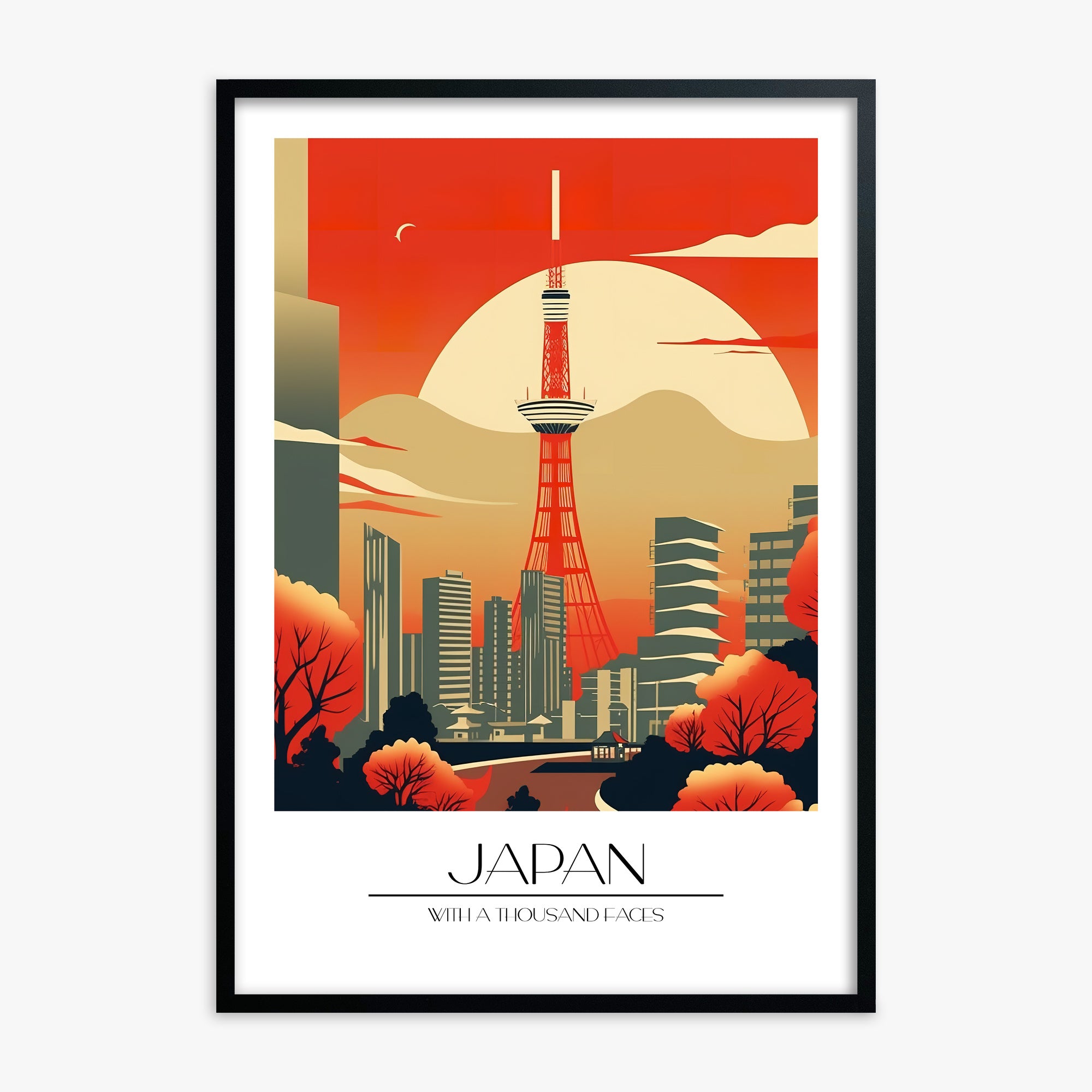 Sunset Tower Skyline, Black Framed Poster With Black Frame
