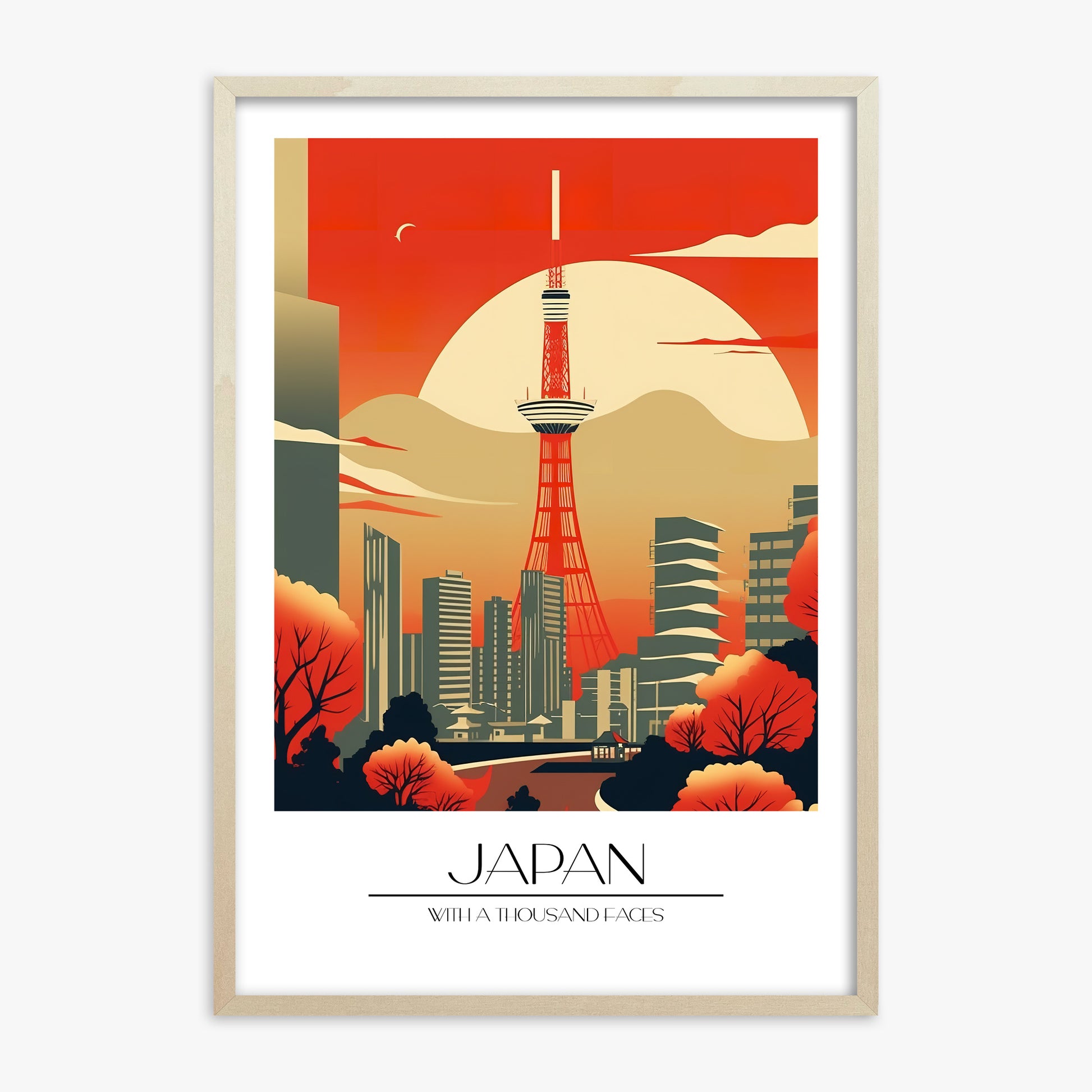 Sunset Tower Skyline, 70x100cm Framed Poster With Lime Wood Frame