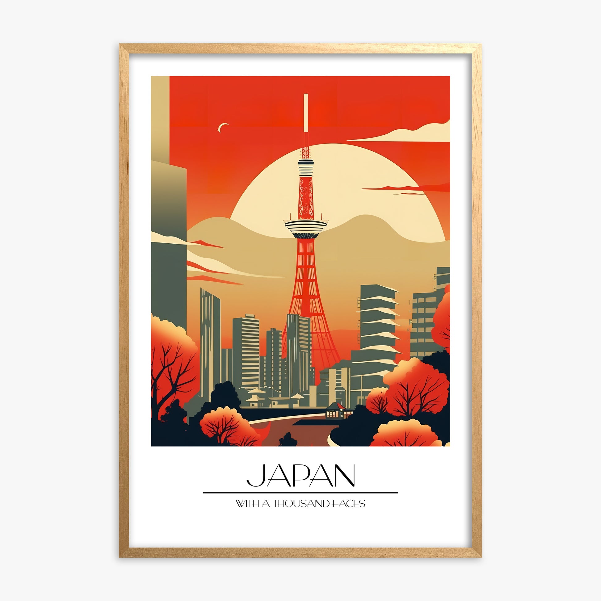 Sunset Tower Skyline, Oak Framed Poster With Oak Frame