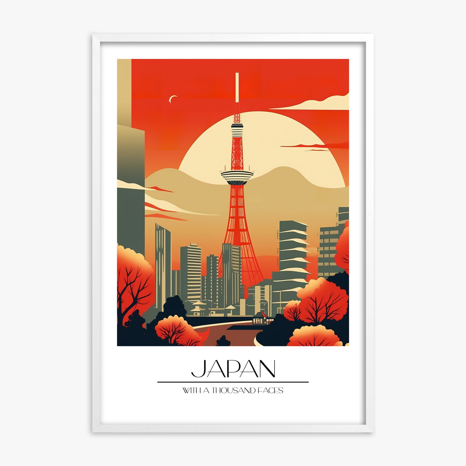 Sunset Tower Skyline, White Framed Poster With White Frame