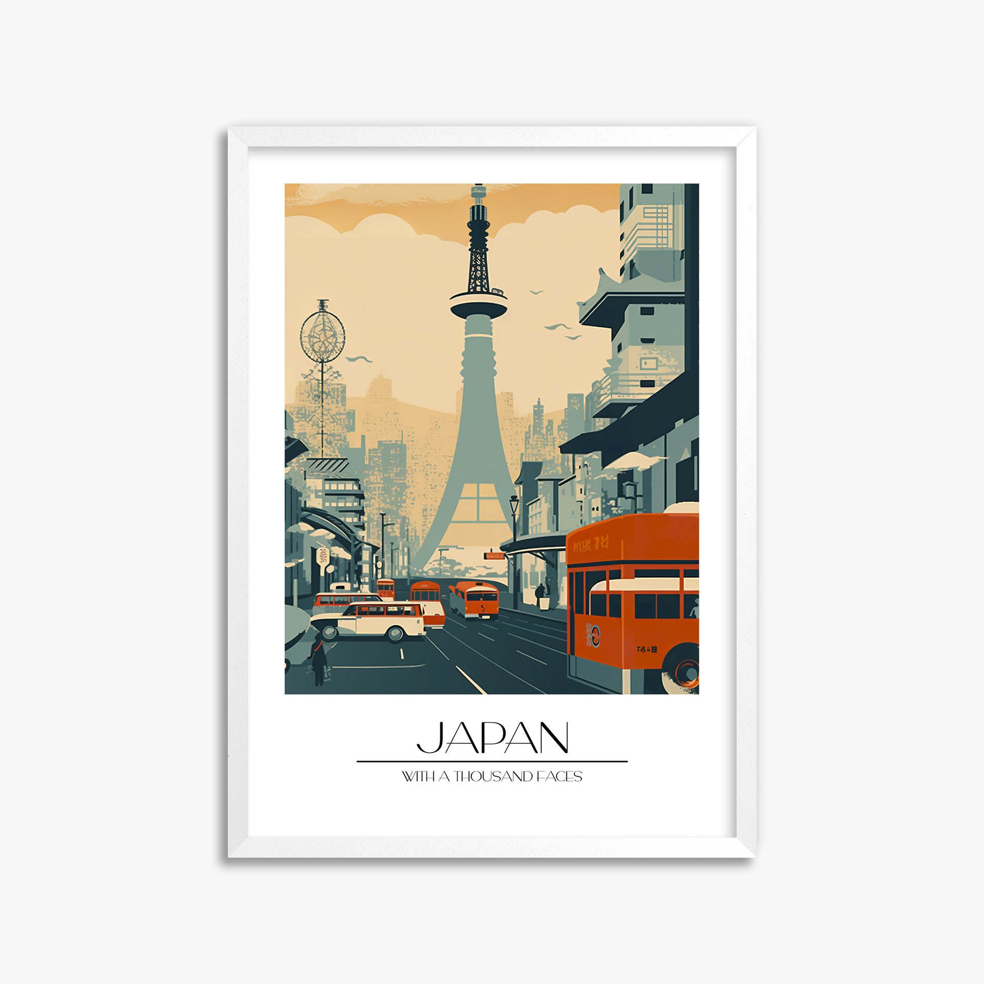 Retro Tower Boulevard, 50x70cm Framed Poster With White Frame
