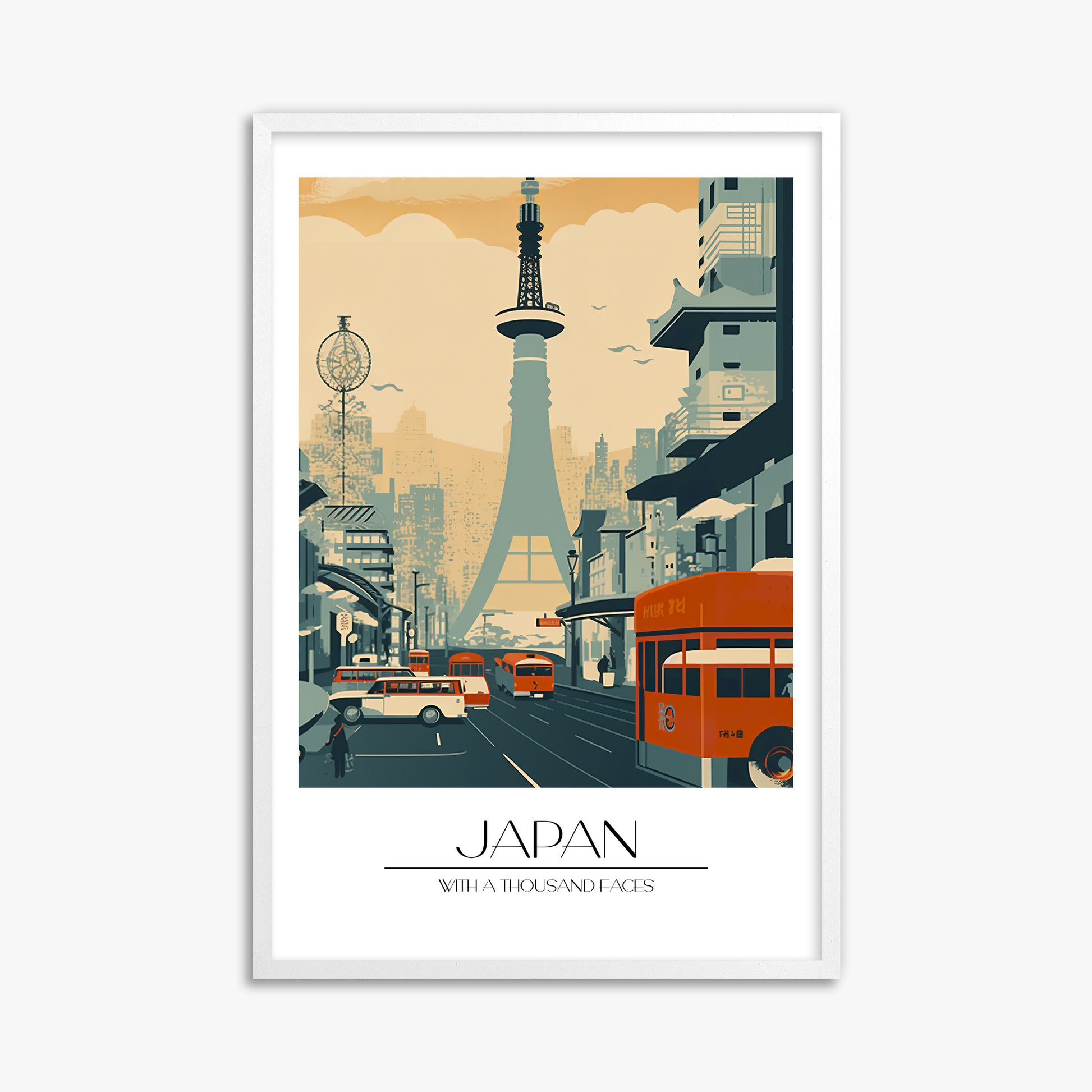 Retro Tower Boulevard, 61x91cm Framed Poster With White Frame