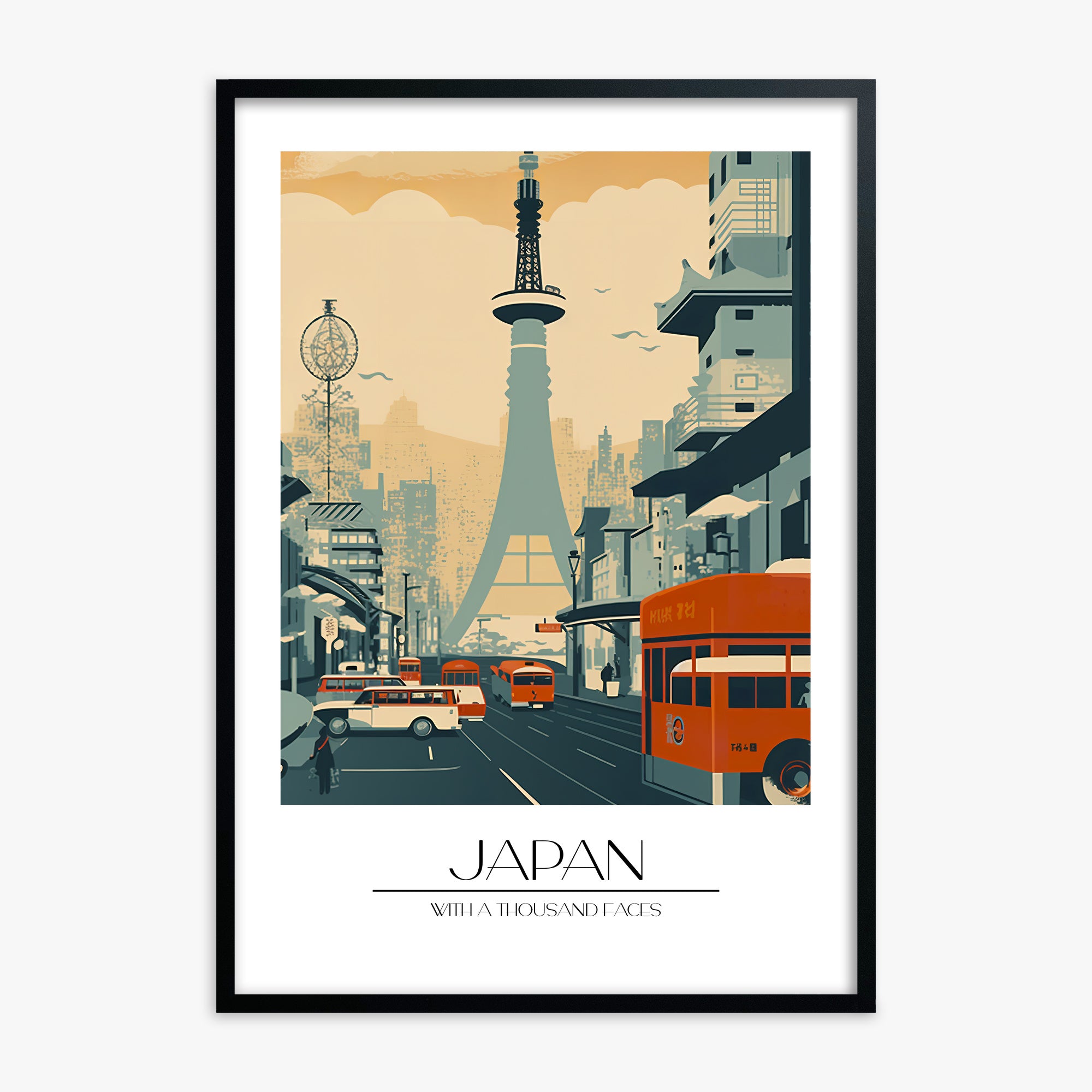 Retro Tower Boulevard, Black Framed Poster With Black Frame