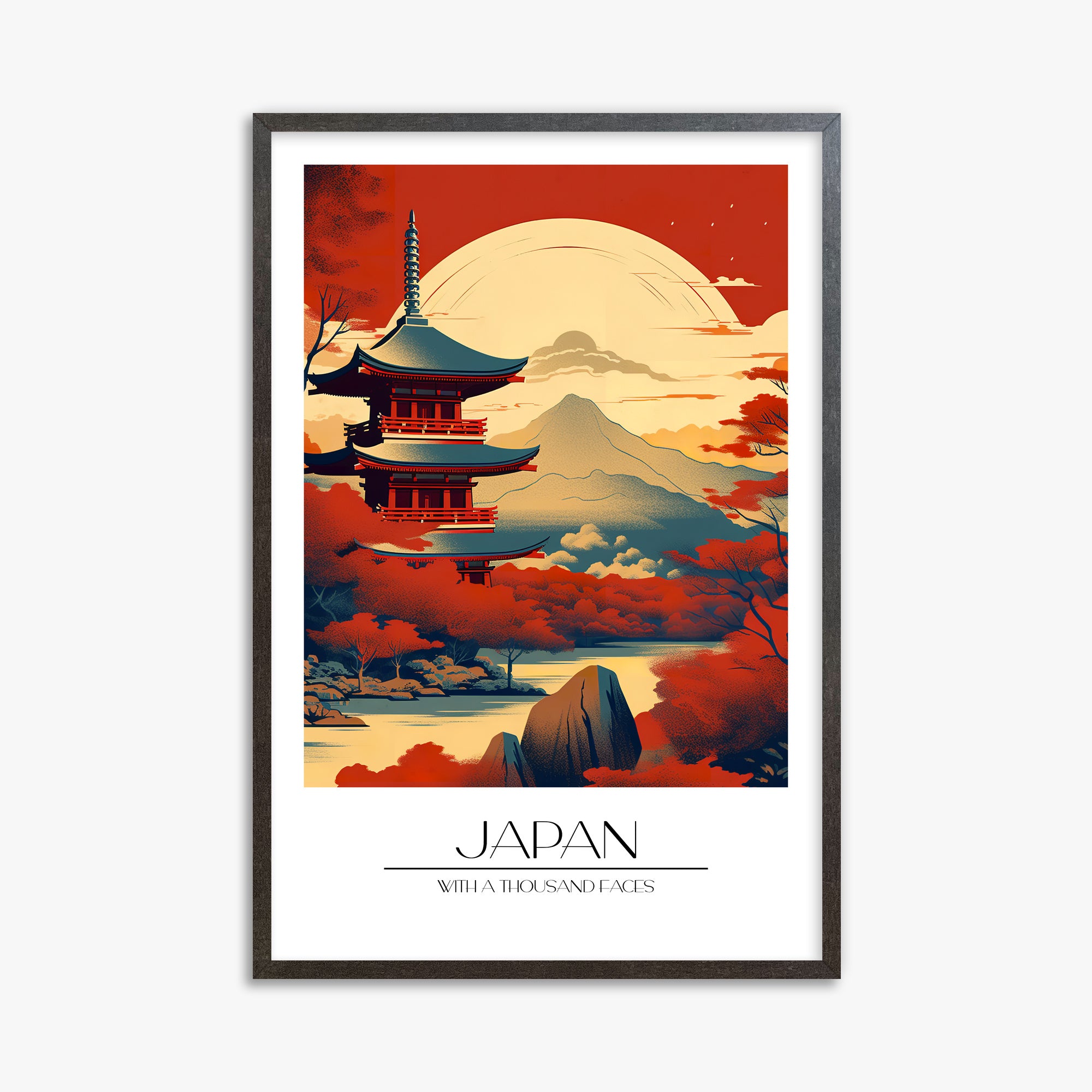 Crimson Pagoda Sunset, 61x91cm Framed Poster With Espresso Frame