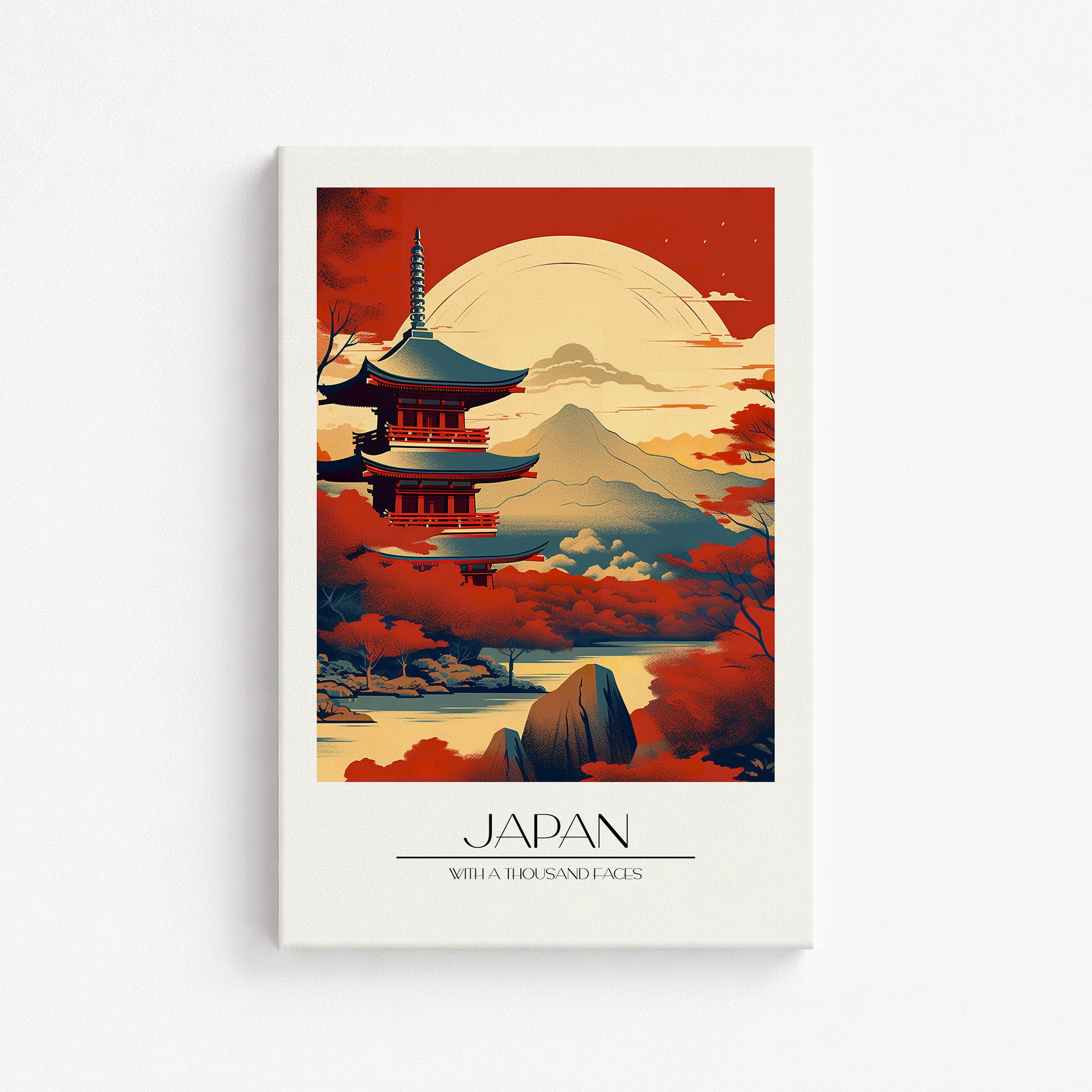 Crimson Pagoda Sunset, 61x91cm Satin Canvas Poster